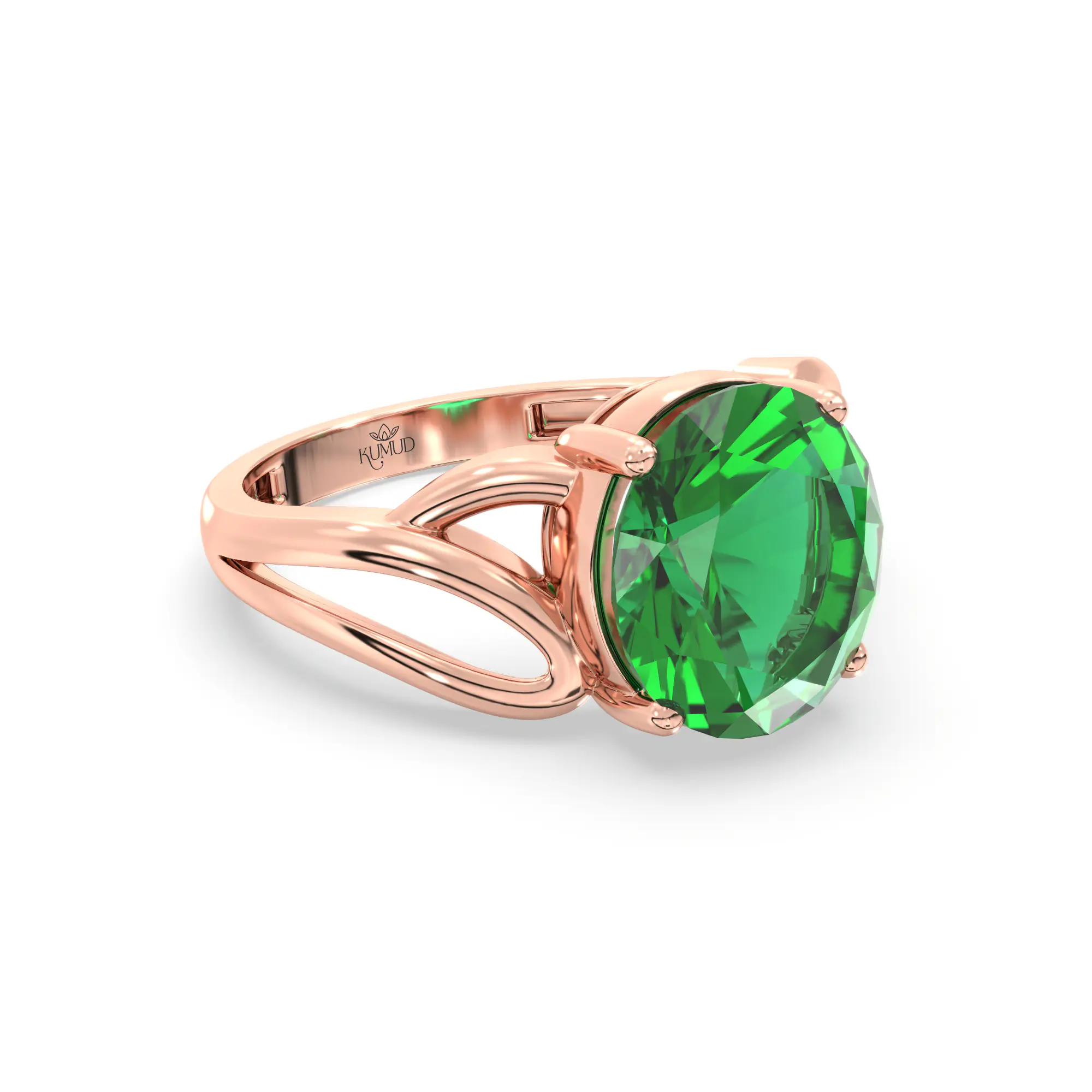 Emerald (Panna) Ring for Women in 18K Rose Gold – Oval 9x8 mm, Prong Setting, 4 g (Design K17A-20) thumbnail