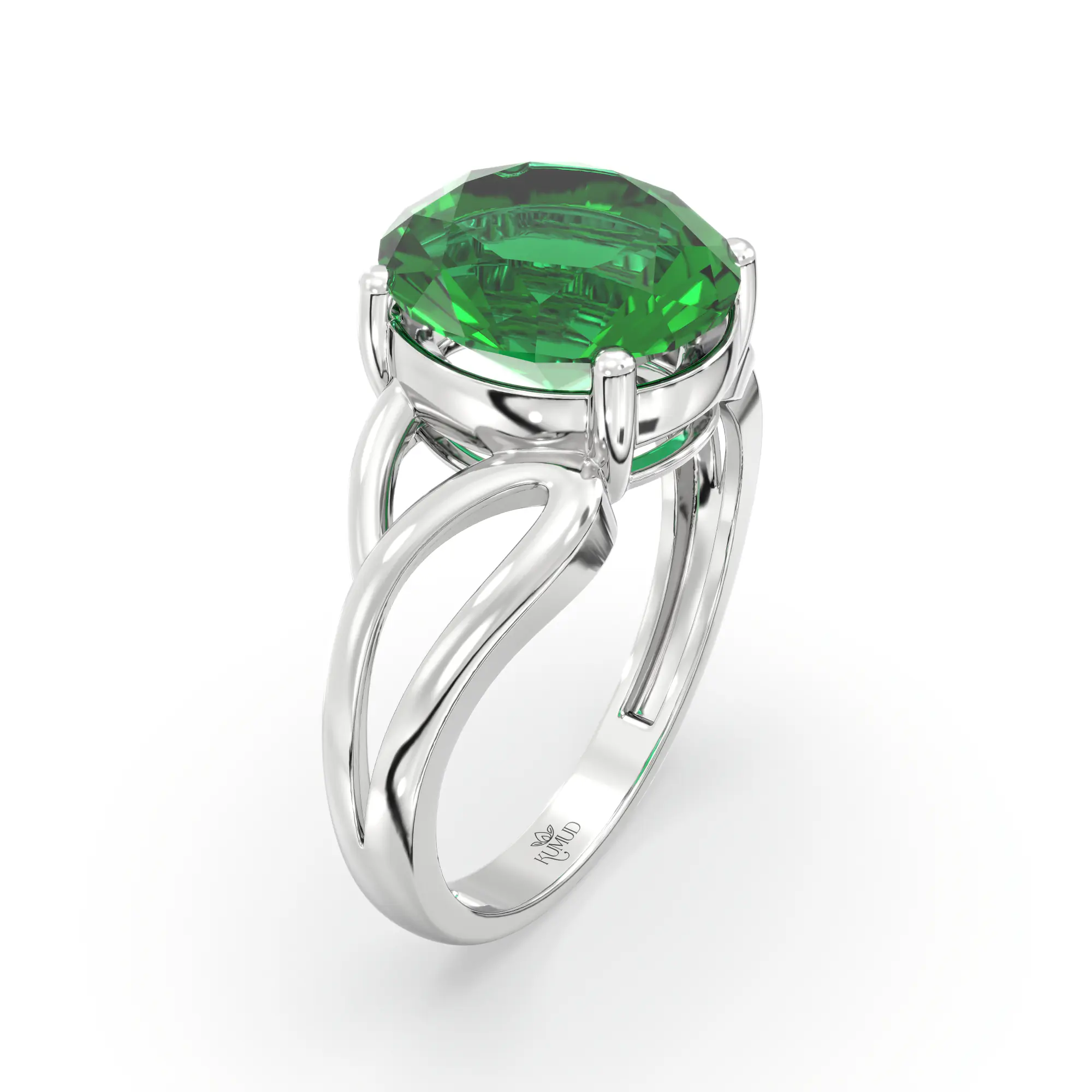 Emerald (Panna) Ring for Women in 18K White Gold – Oval 9x8 mm, Prong Setting, 4 g (Design K17A-20) thumbnail
