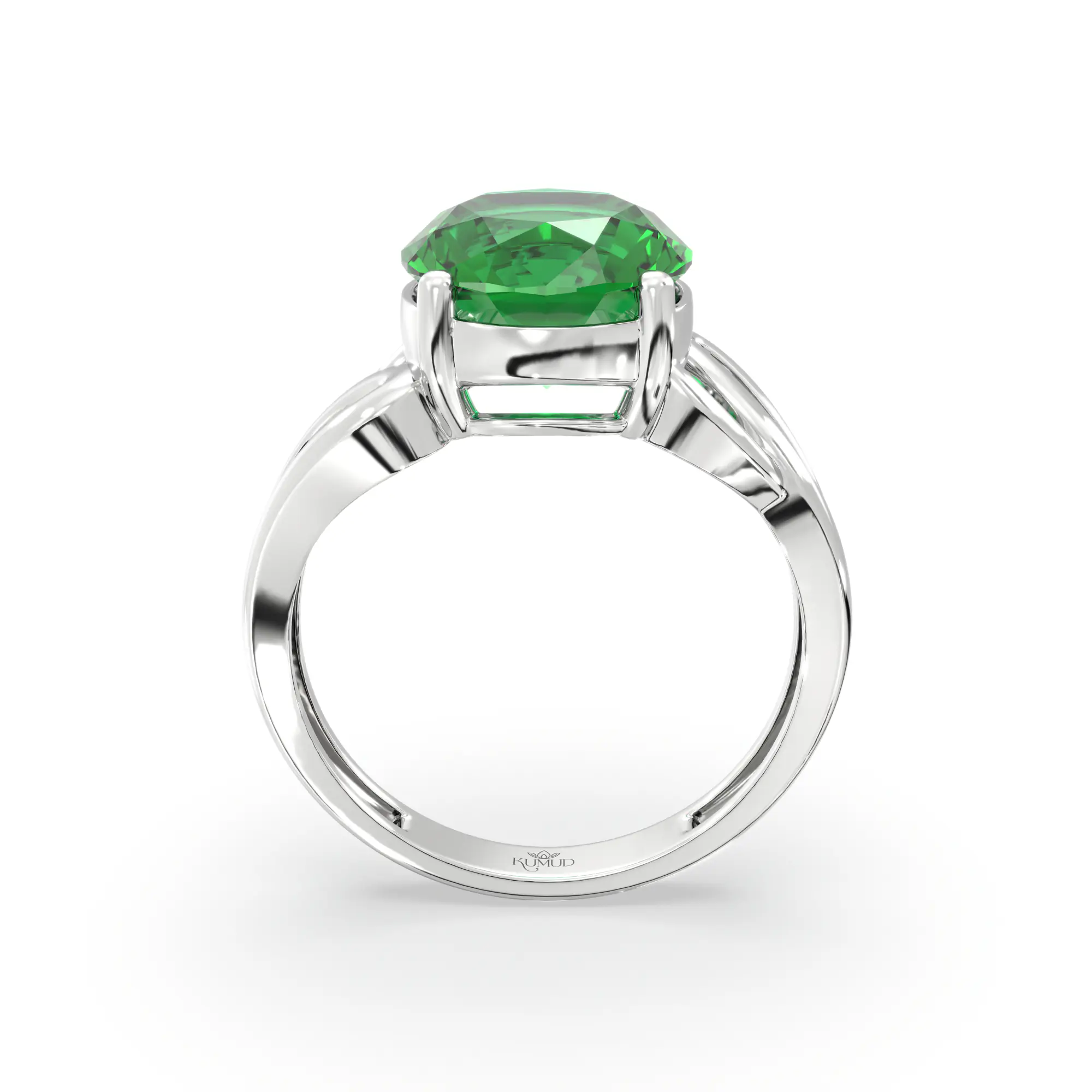 Emerald (Panna) Ring for Women in 18K White Gold – Oval 9x8 mm, Prong Setting, 4 g (Design K17A-20) thumbnail