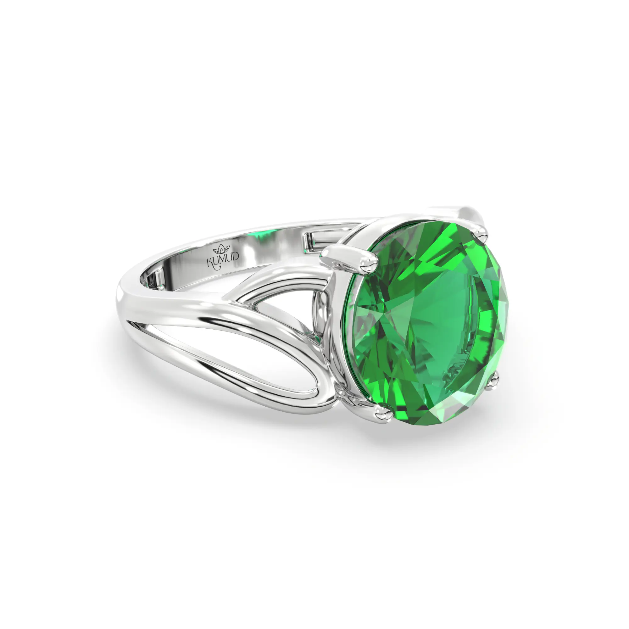 Emerald (Panna) Ring for Women in 18K White Gold – Oval 9x8 mm, Prong Setting, 4 g (Design K17A-20) thumbnail