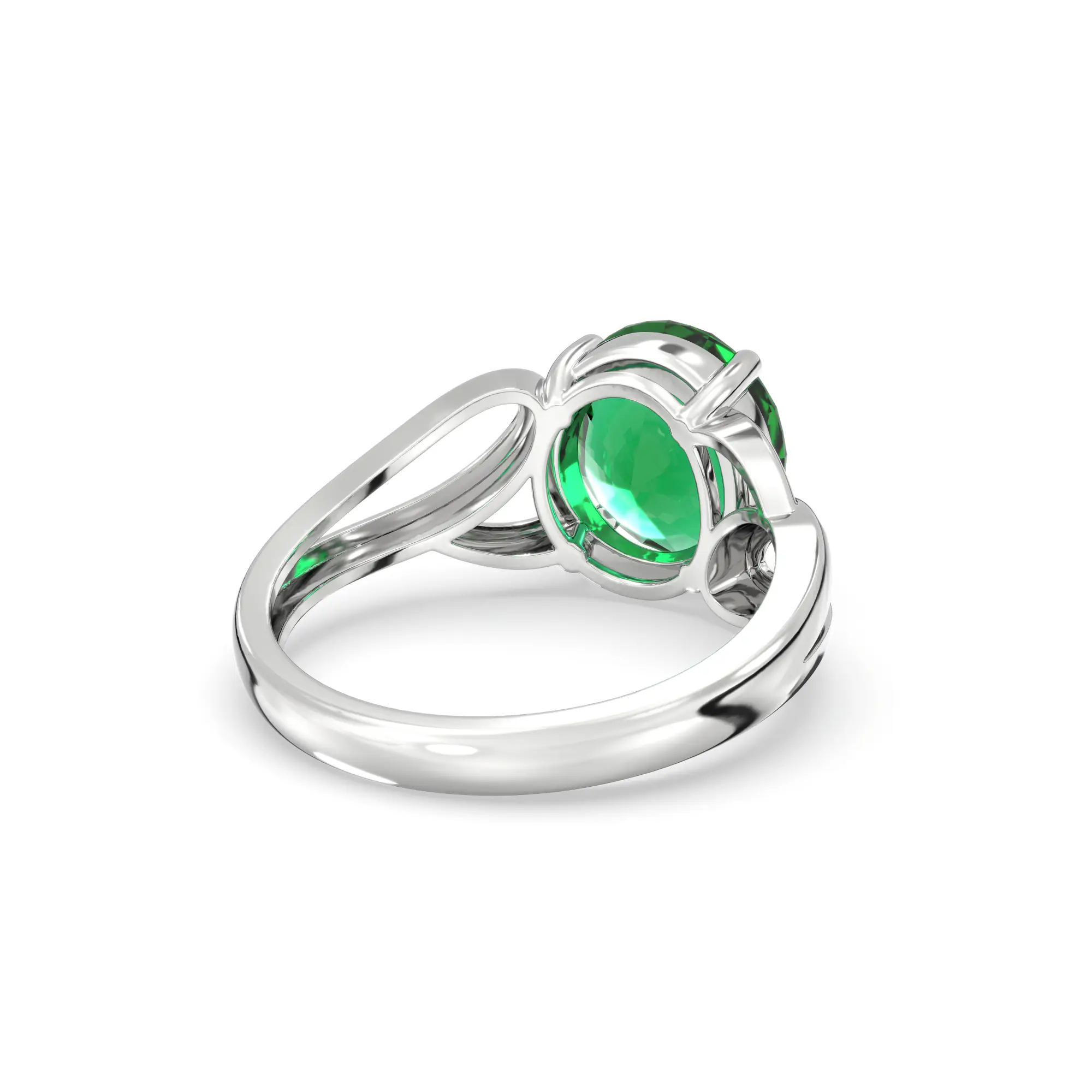 Emerald (Panna) Ring for Women in 18K White Gold – Oval 9x8 mm, Prong Setting, 4 g (Design K17A-20) thumbnail