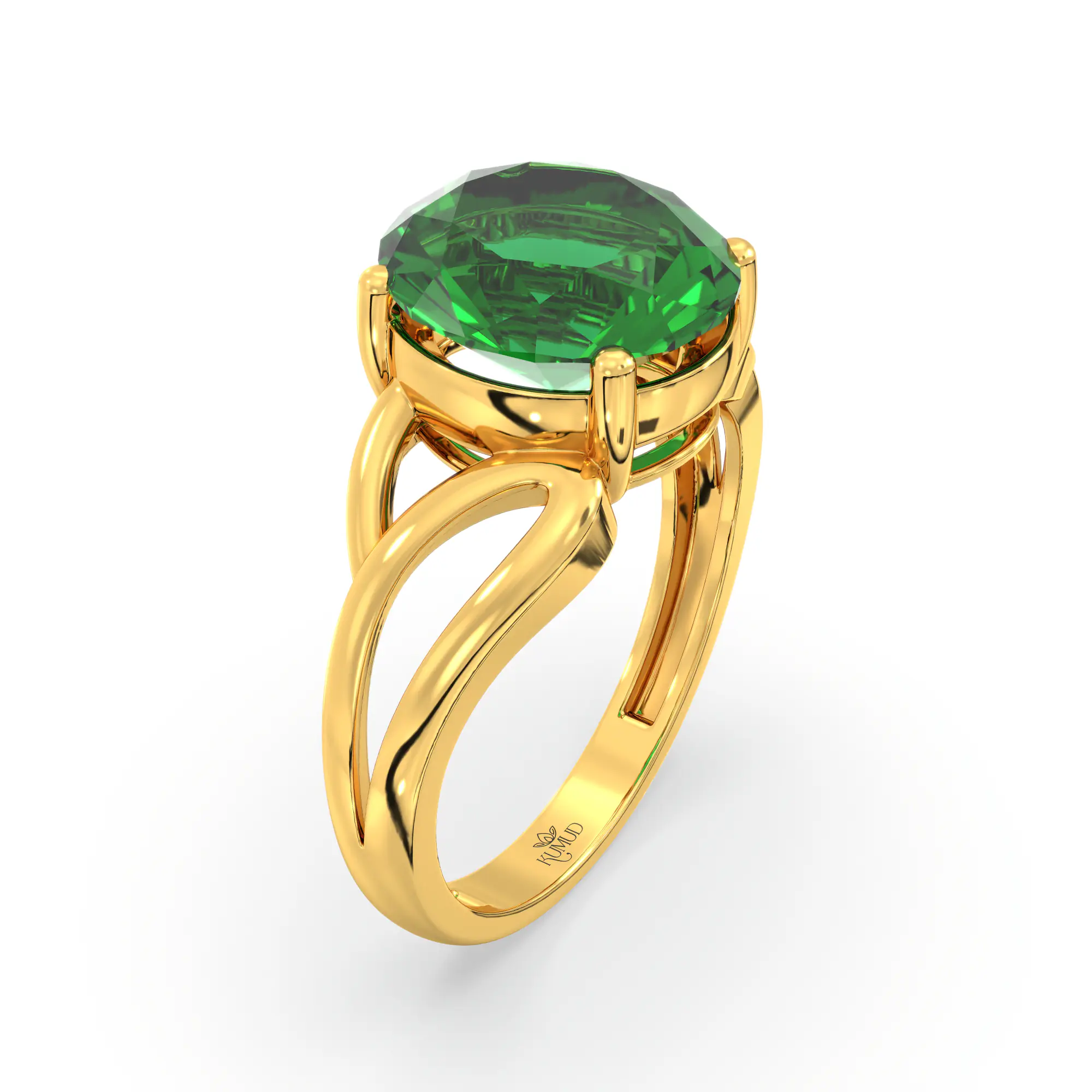 Emerald (Panna) Ring for Women in 22K Yellow Gold – Oval 9x8 mm, Prong Setting, 4 g (Design K17A-20) thumbnail