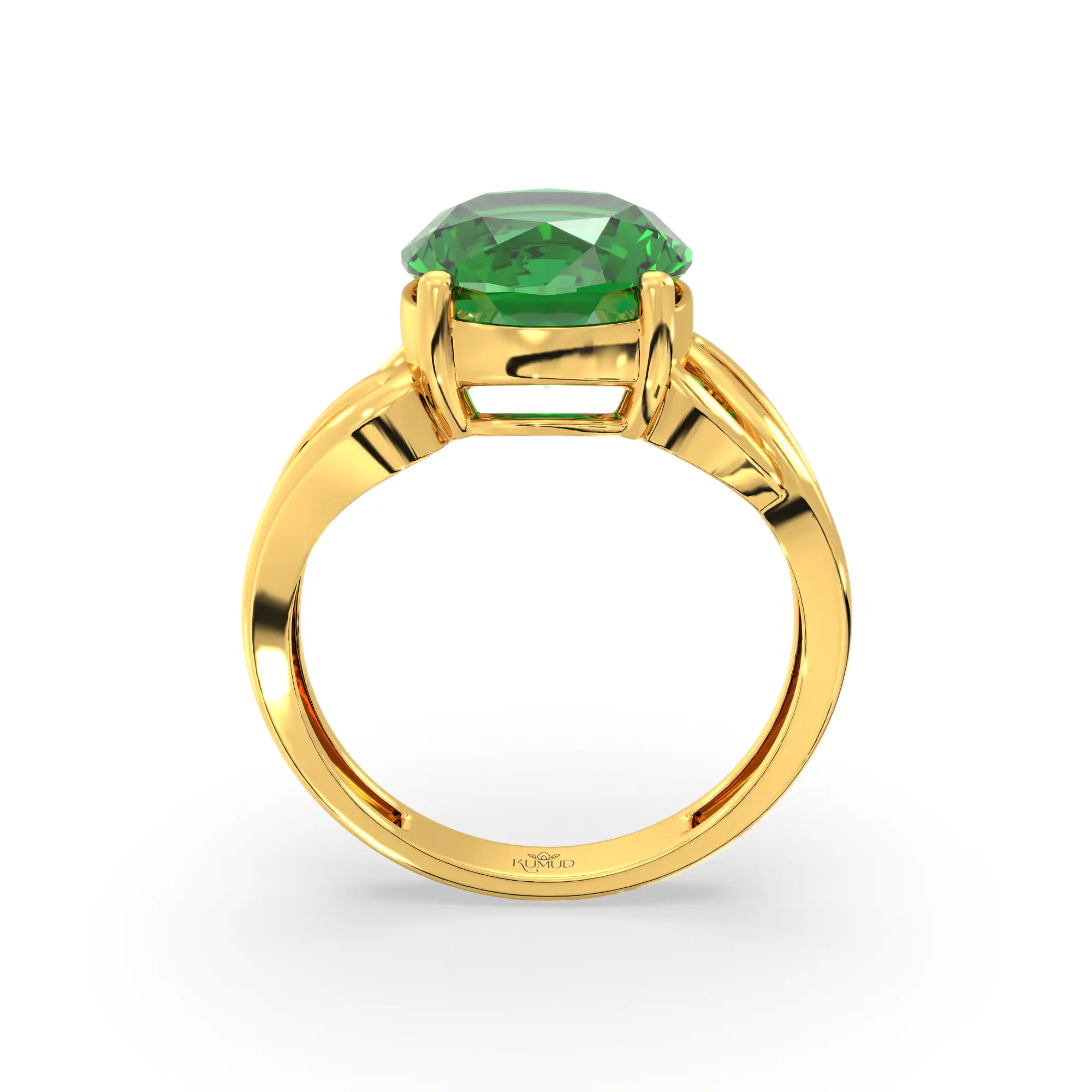 Emerald (Panna) Ring for Women in 22K Yellow Gold – Oval 9x8 mm, Prong Setting, 4 g (Design K17A-20) thumbnail