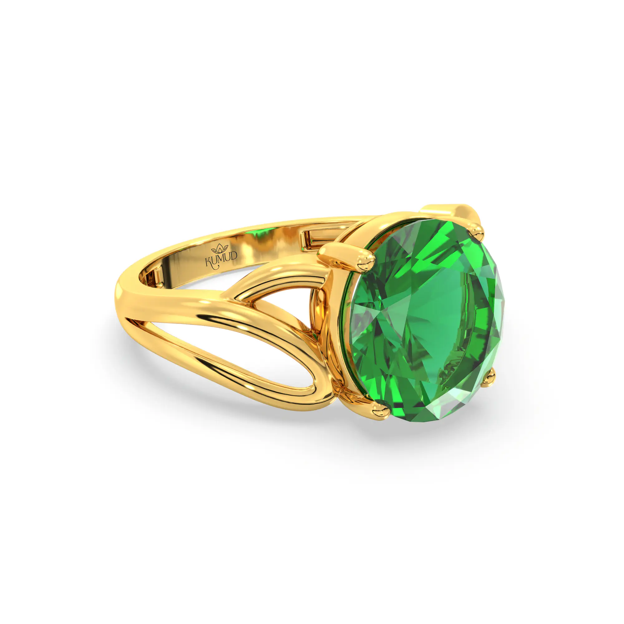 Emerald (Panna) Ring for Women in 22K Yellow Gold – Oval 9x8 mm, Prong Setting, 4 g (Design K17A-20) thumbnail