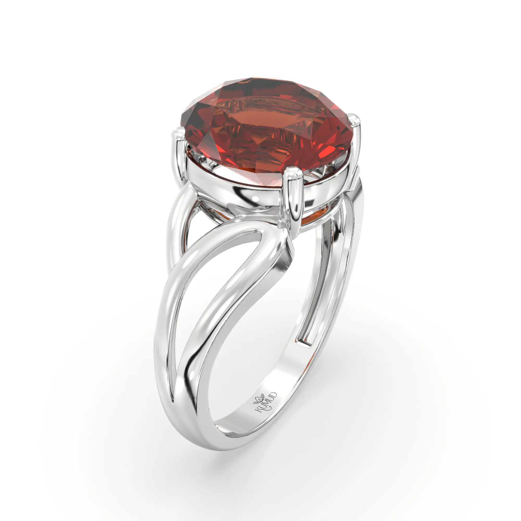 Hessonite (Gomed) Ring for Women in 18K White Gold – Oval 9x8 mm, Prong Setting, 4 g (Design K17A-20) thumbnail