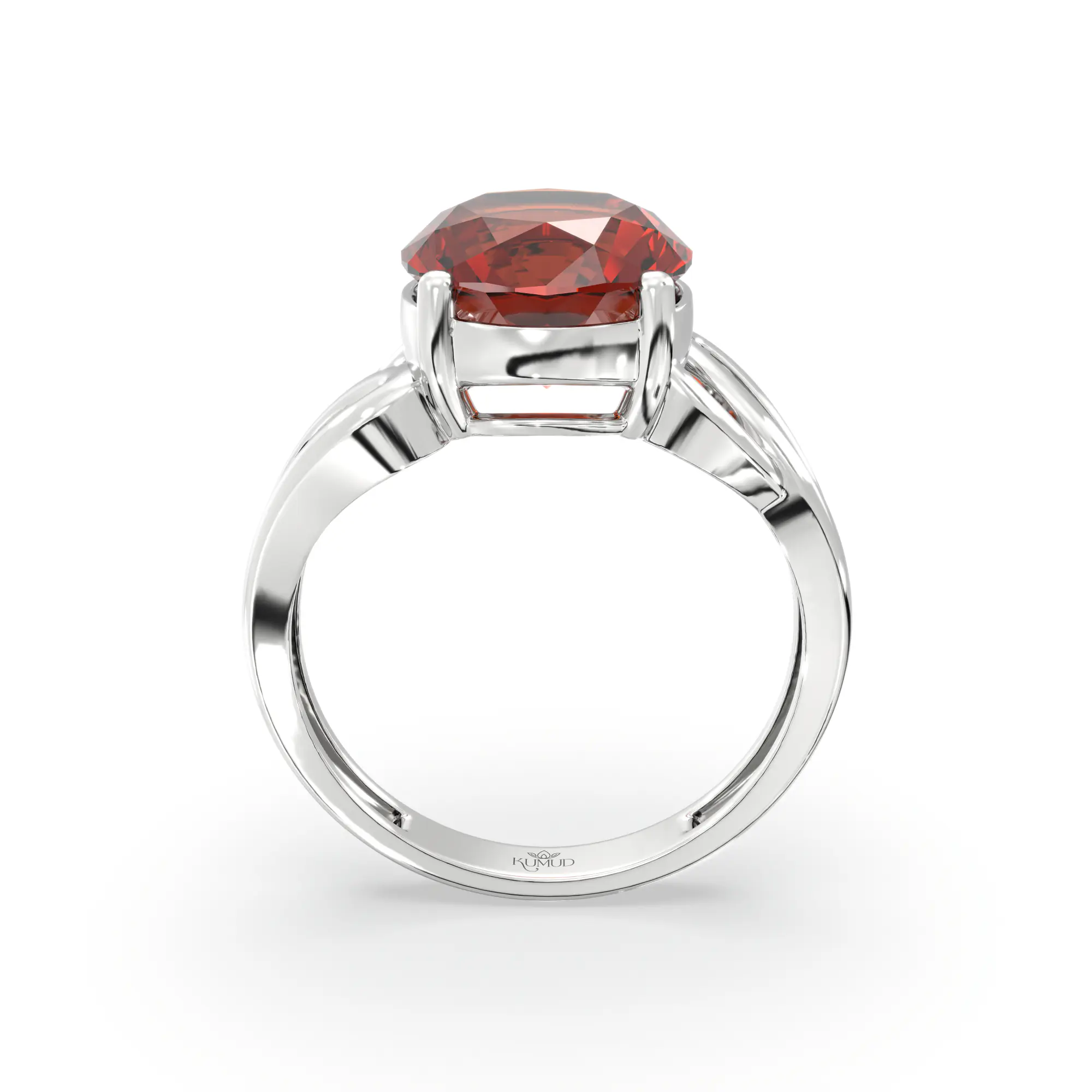 Hessonite (Gomed) Ring for Women in 18K White Gold – Oval 9x8 mm, Prong Setting, 4 g (Design K17A-20) thumbnail