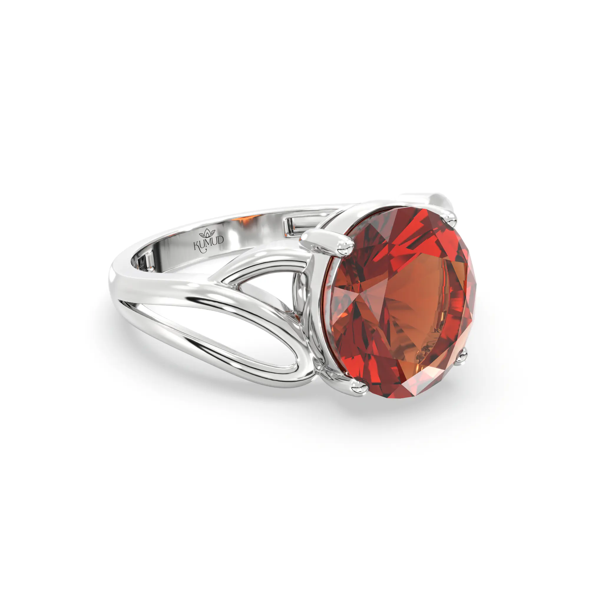 Hessonite (Gomed) Ring for Women in 18K White Gold – Oval 9x8 mm, Prong Setting, 4 g (Design K17A-20) thumbnail