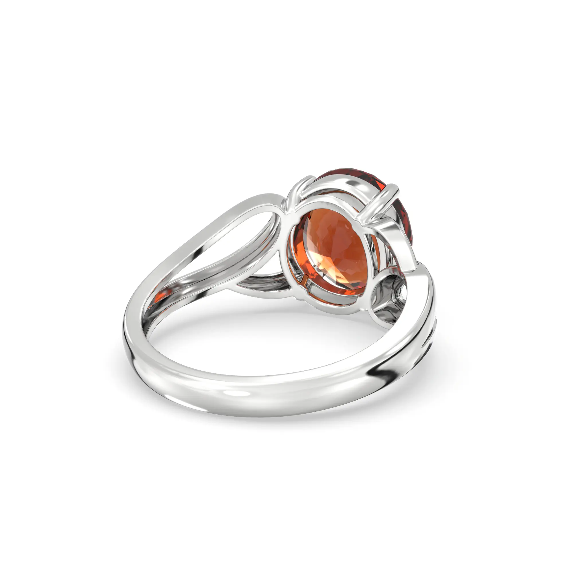 Hessonite (Gomed) Ring for Women in 18K White Gold – Oval 9x8 mm, Prong Setting, 4 g (Design K17A-20) thumbnail