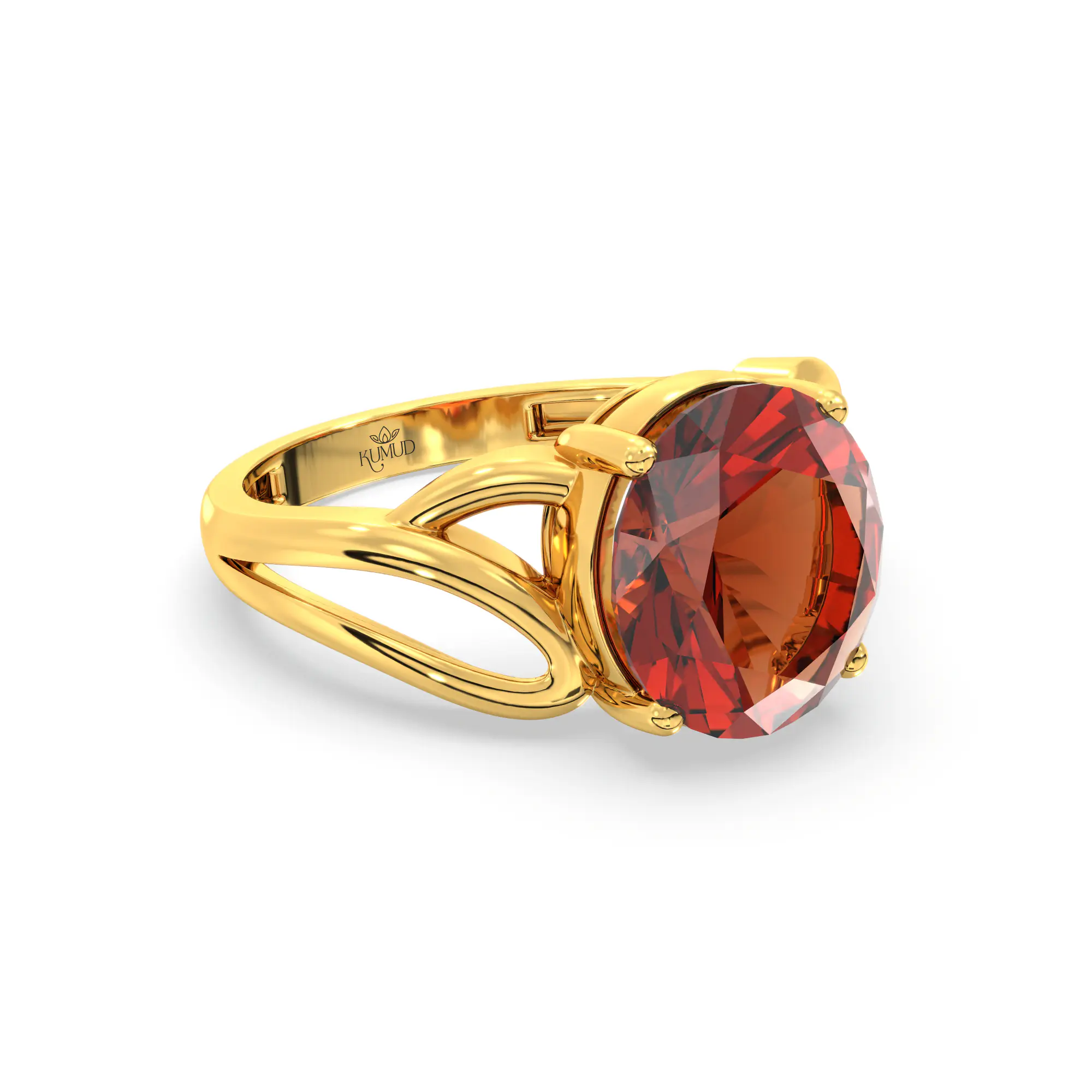 Hessonite (Gomed) Ring for Women in 22K Yellow Gold – Oval 9x8 mm, Prong Setting, 4 g (Design K17A-20) thumbnail
