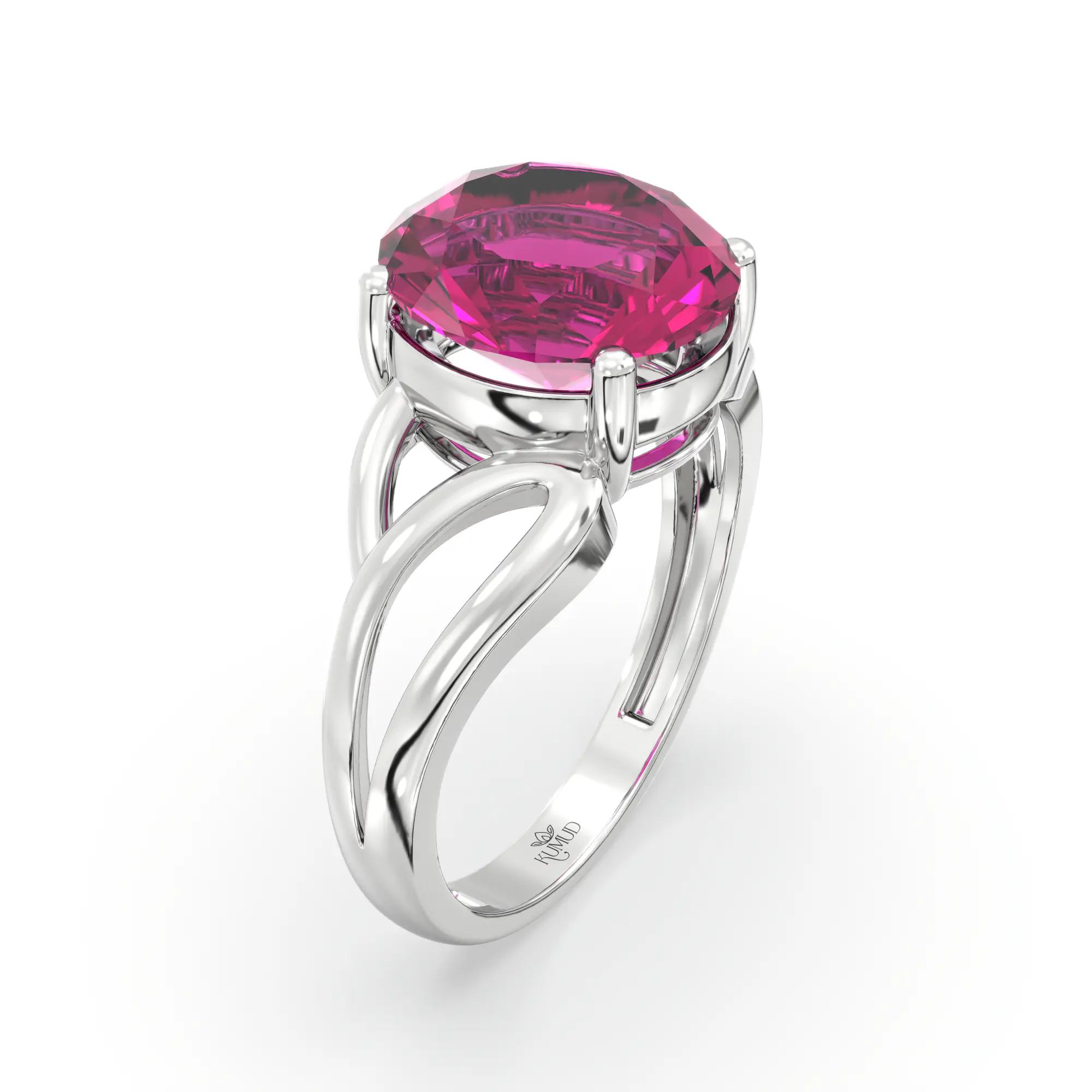 Ruby (Manik) Ring for Women in 18K White Gold – Oval 9x8 mm, Prong Setting, 4 g (Design K17A-20) thumbnail