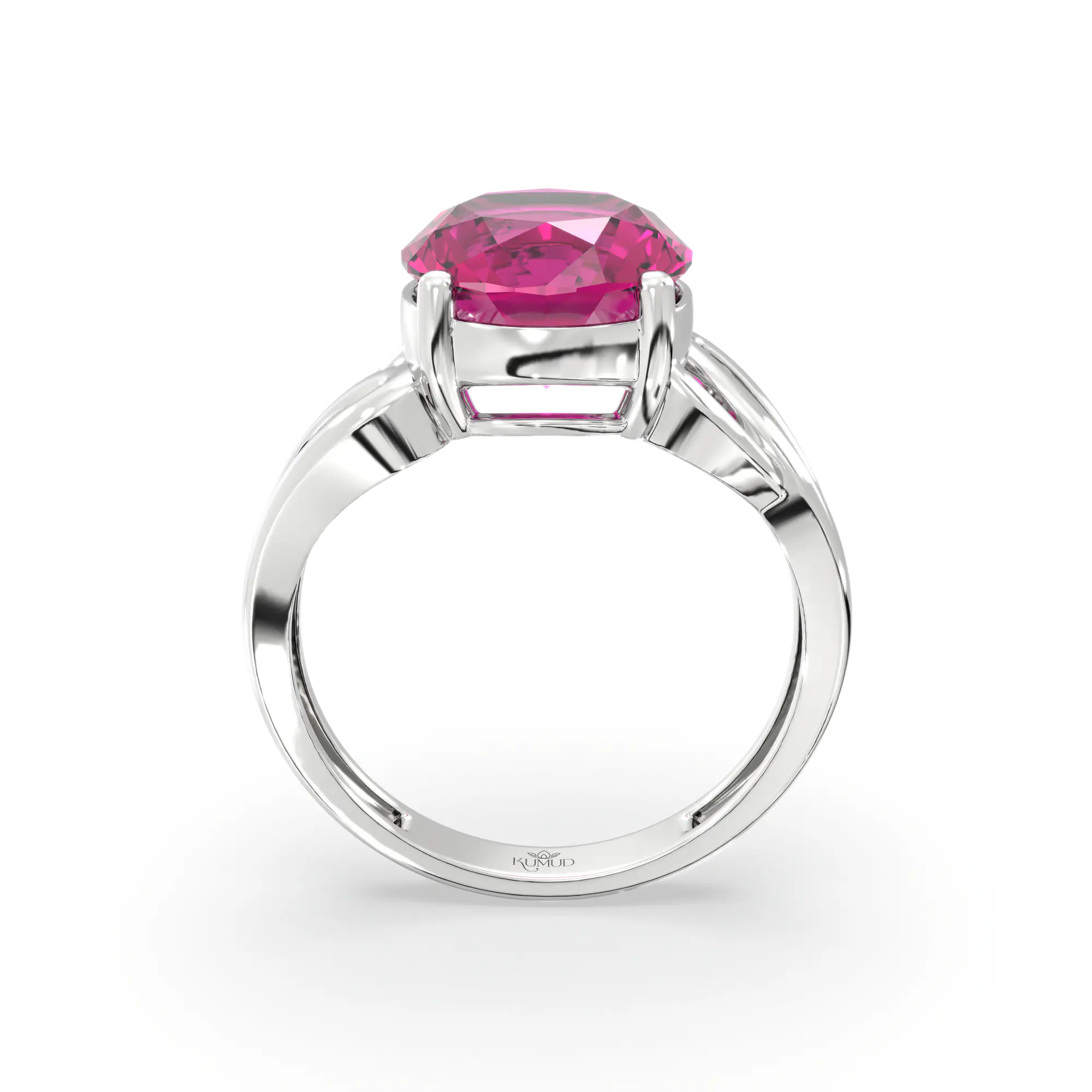 Ruby (Manik) Ring for Women in 18K White Gold – Oval 9x8 mm, Prong Setting, 4 g (Design K17A-20) thumbnail