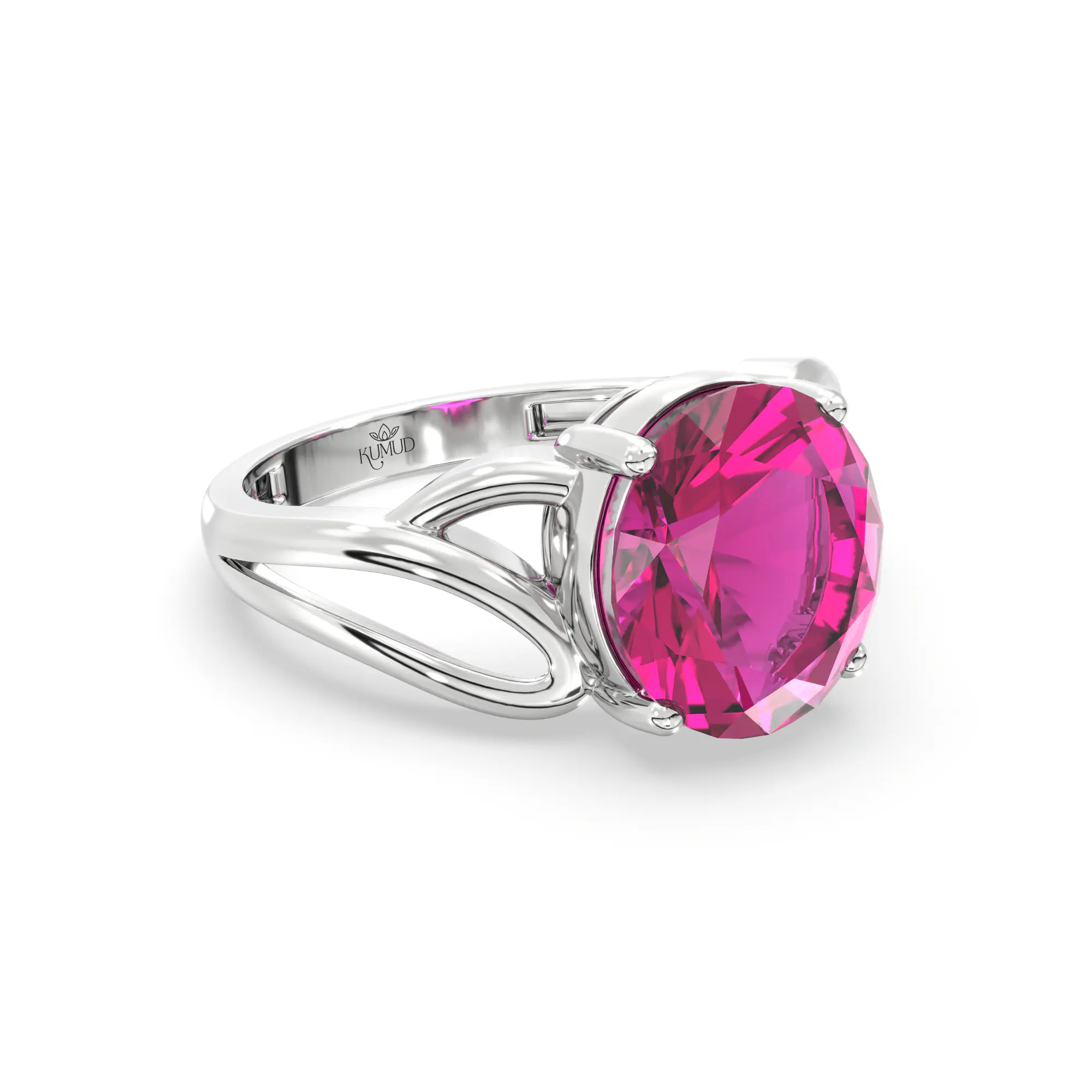 Ruby (Manik) Ring for Women in 18K White Gold – Oval 9x8 mm, Prong Setting, 4 g (Design K17A-20) thumbnail