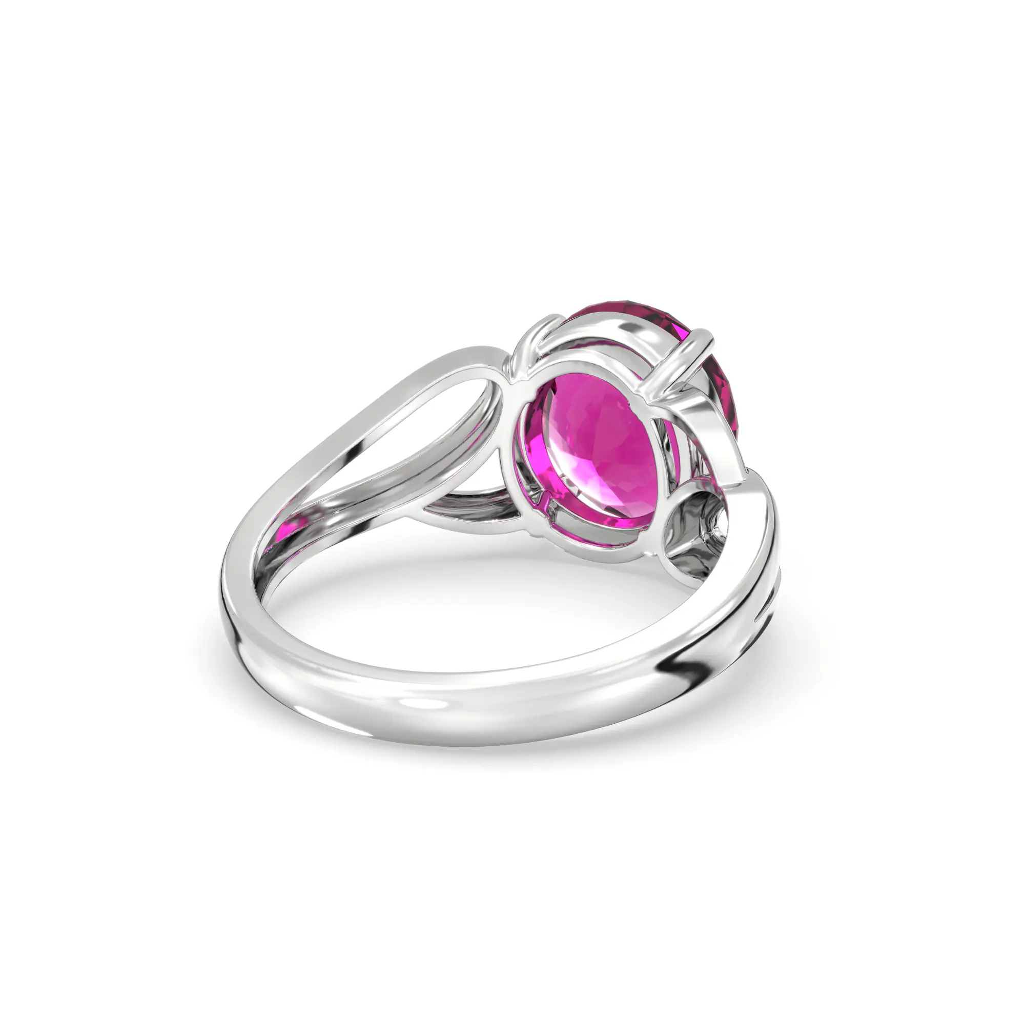 Ruby (Manik) Ring for Women in 18K White Gold – Oval 9x8 mm, Prong Setting, 4 g (Design K17A-20) thumbnail