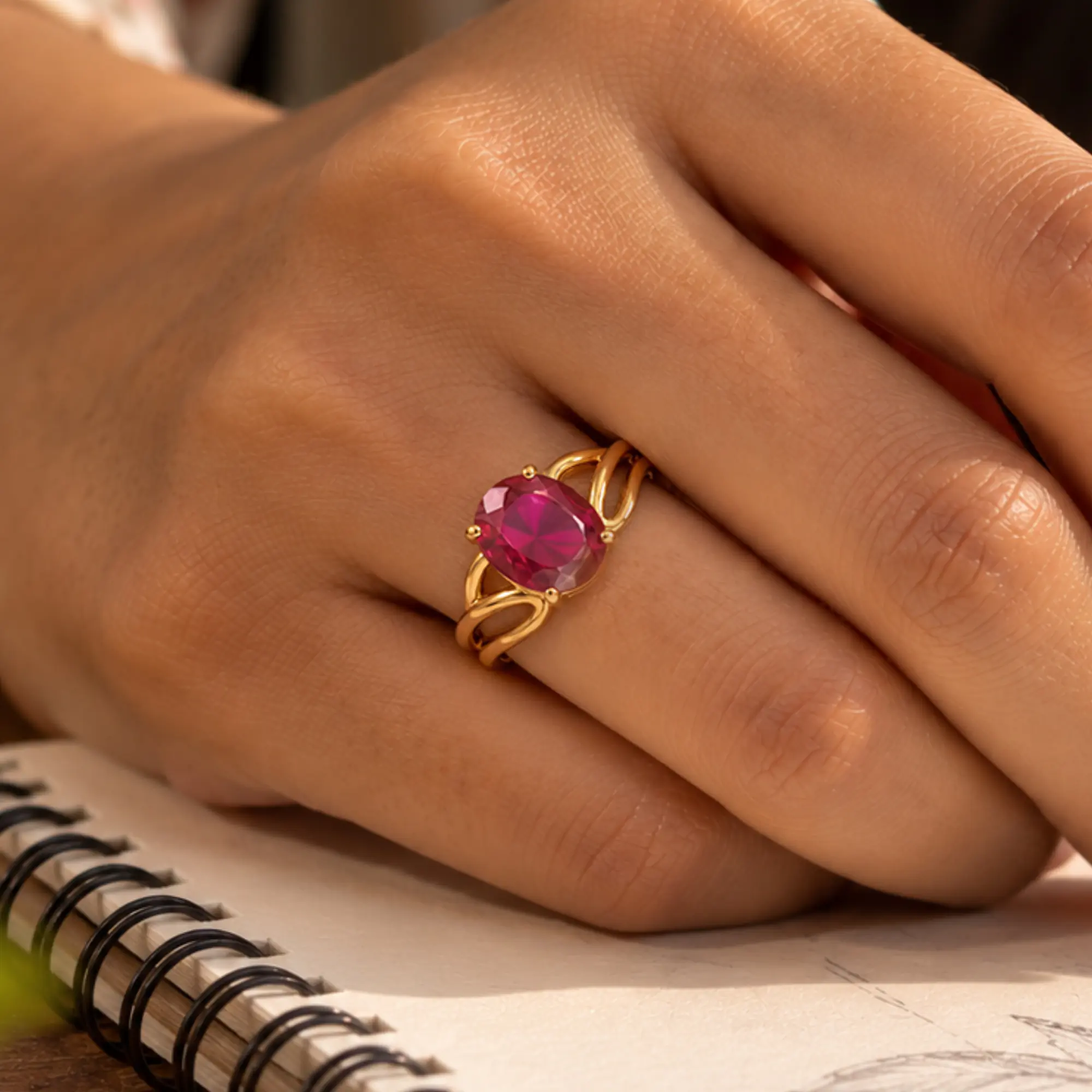 Ruby (Manik) Ring for Women in 22K Yellow Gold – Oval 9x8 mm, Prong Setting, 4 g (Design K17A-20) thumbnail