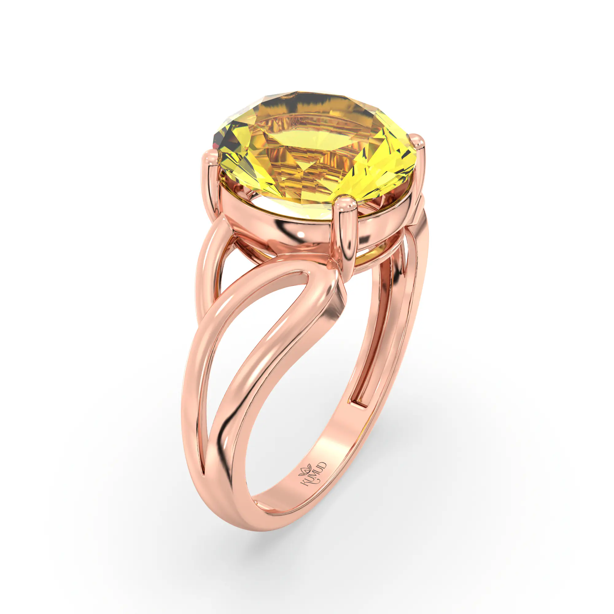Yellow Sapphire (Pukhraj) Ring for Women in 18K Rose Gold – Oval 9x8 mm, Prong Setting, 4 g (Design K17A-20) thumbnail