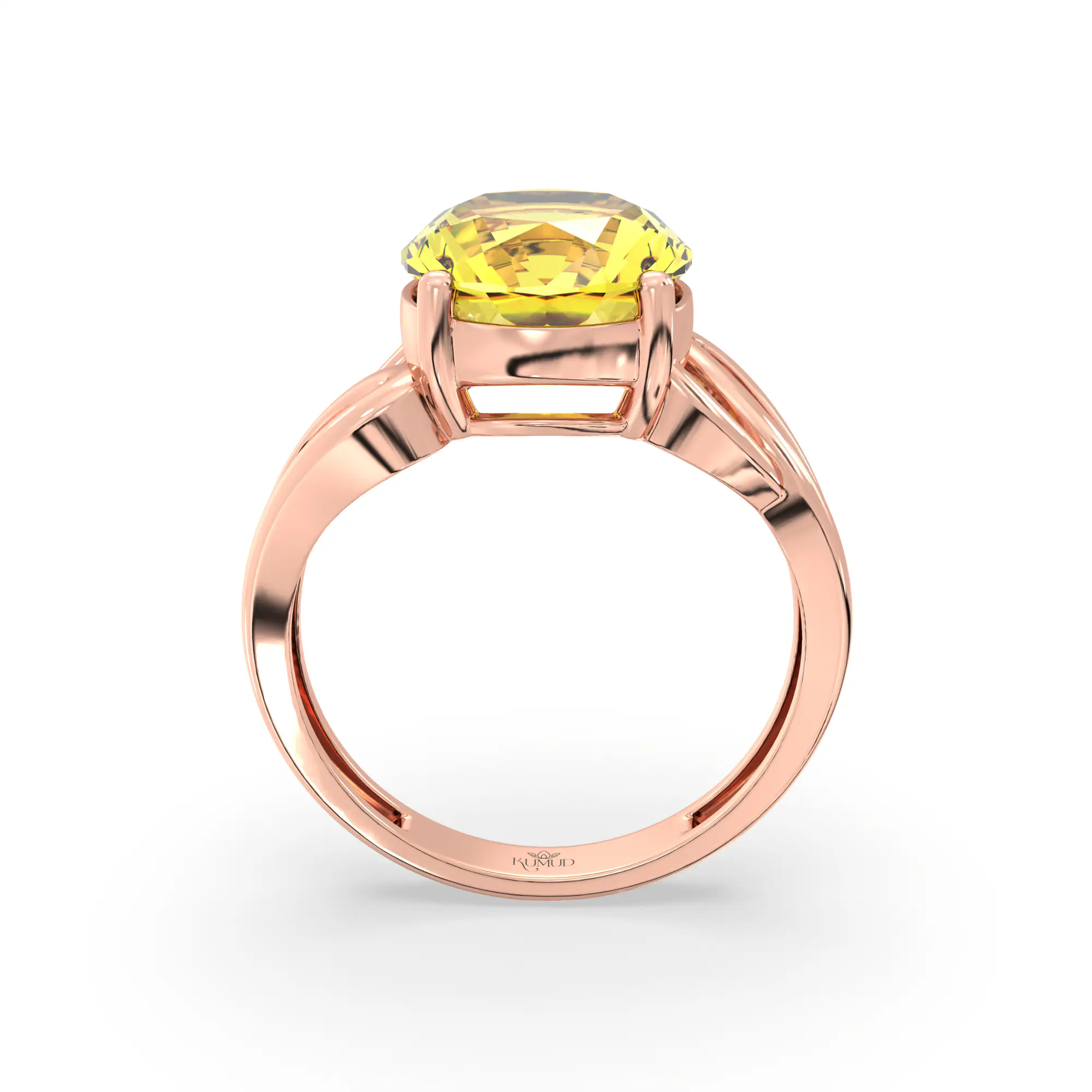 Yellow Sapphire (Pukhraj) Ring for Women in 18K Rose Gold – Oval 9x8 mm, Prong Setting, 4 g (Design K17A-20) thumbnail
