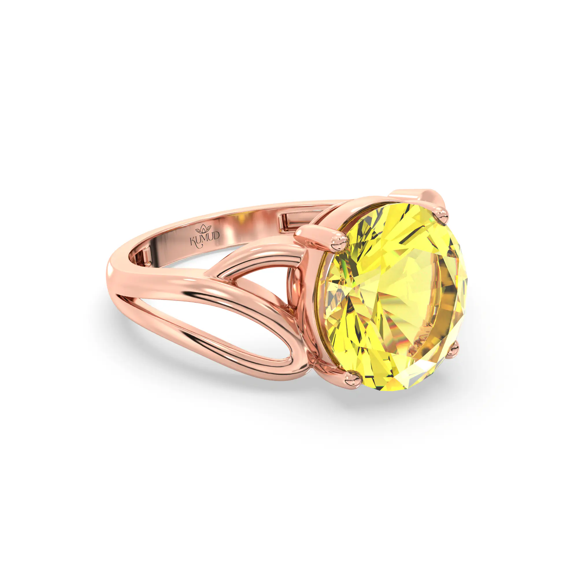 Yellow Sapphire (Pukhraj) Ring for Women in 18K Rose Gold – Oval 9x8 mm, Prong Setting, 4 g (Design K17A-20) thumbnail