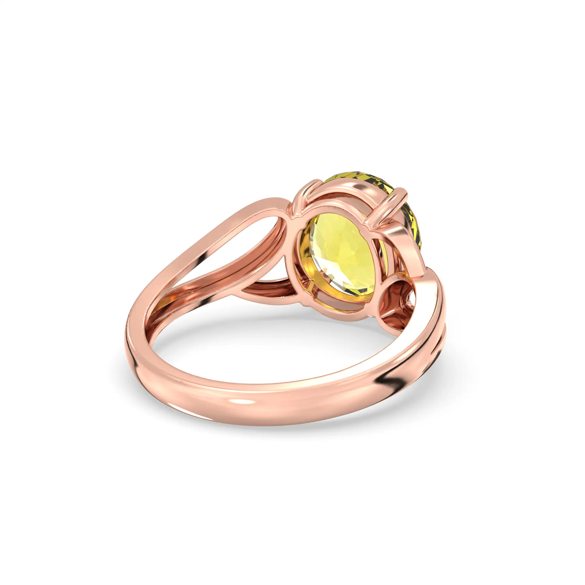 Yellow Sapphire (Pukhraj) Ring for Women in 18K Rose Gold – Oval 9x8 mm, Prong Setting, 4 g (Design K17A-20) thumbnail