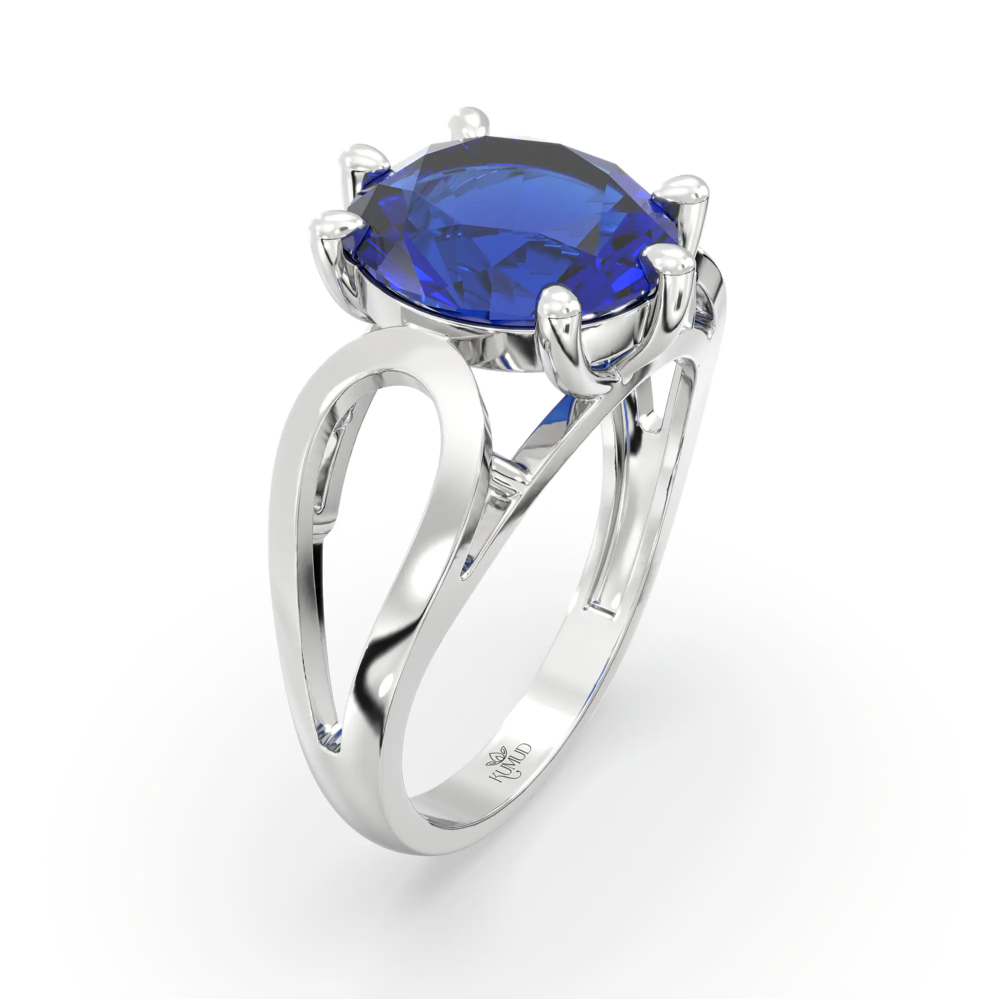 Blue Sapphire (Neelam) Ring for Women in 18K White Gold – Oval 9x8 mm, Prong Setting, 4 g (Design K17A-21) thumbnail