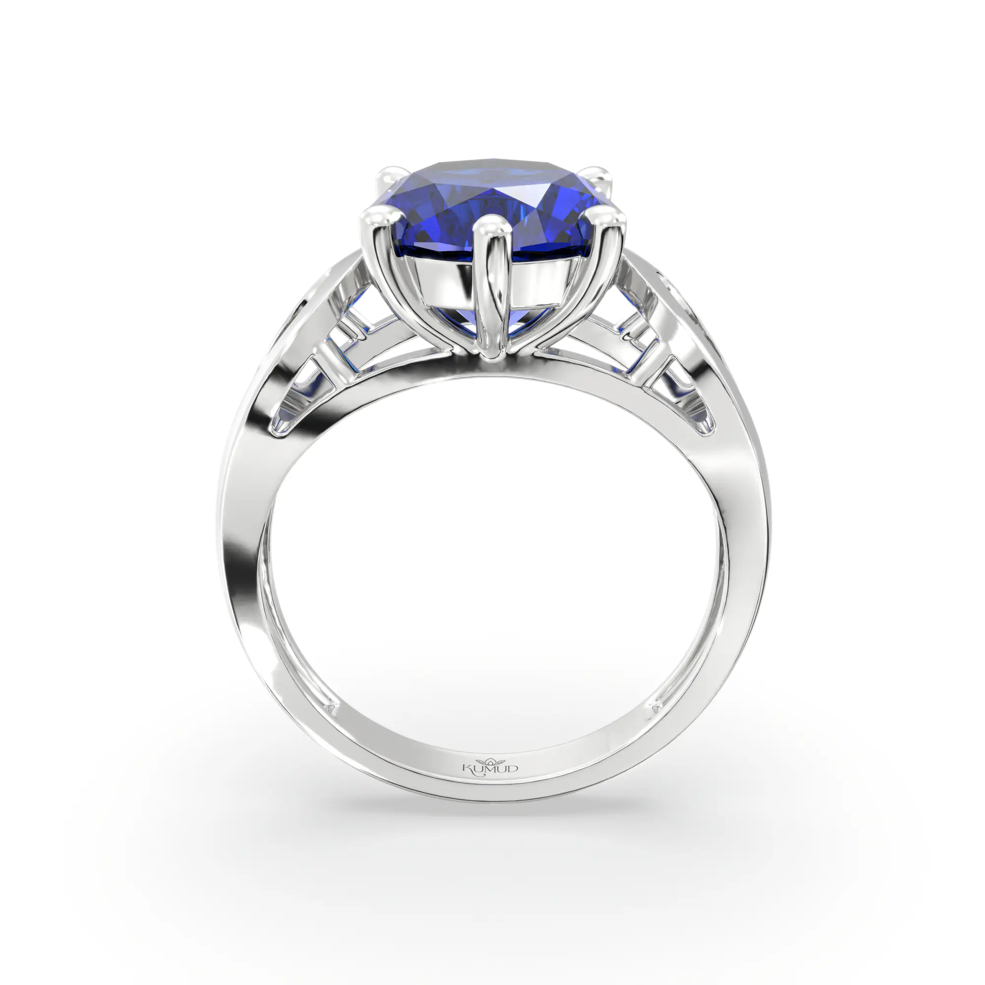 Blue Sapphire (Neelam) Ring for Women in 18K White Gold – Oval 9x8 mm, Prong Setting, 4 g (Design K17A-21) thumbnail