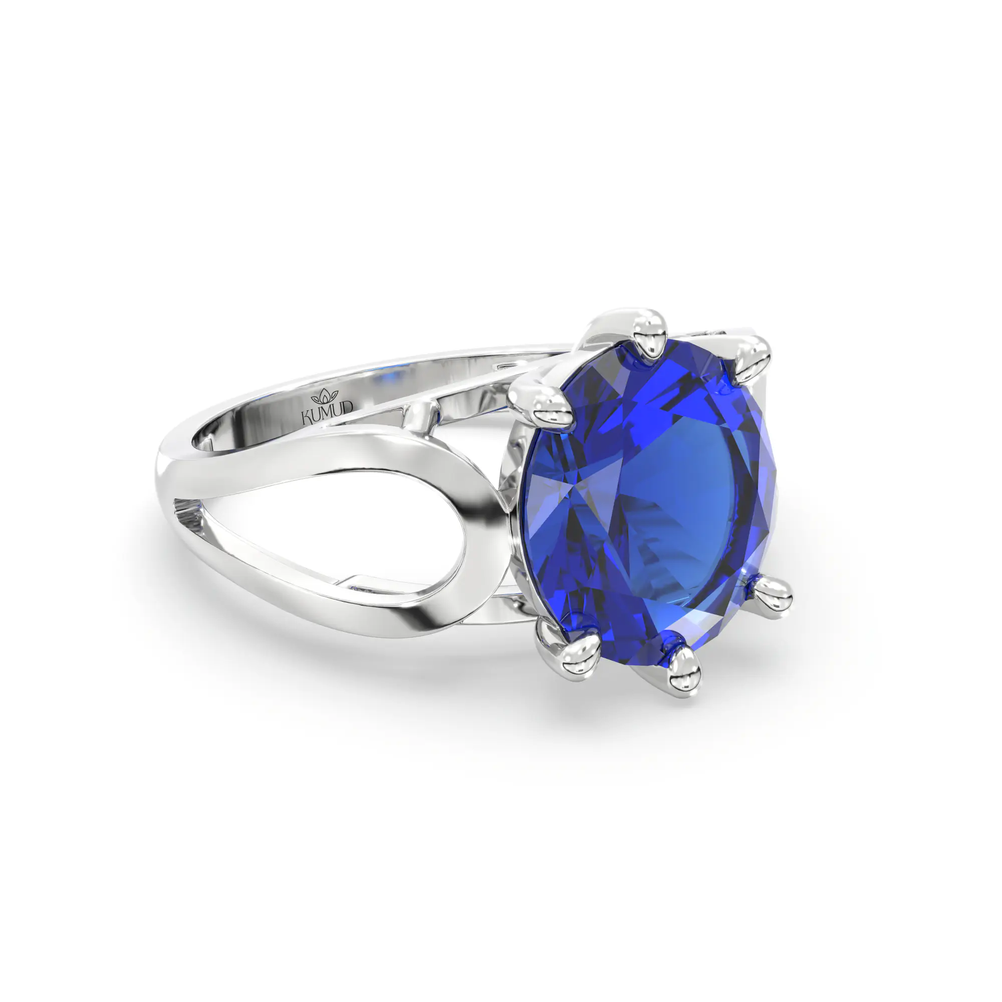 Blue Sapphire (Neelam) Ring for Women in 18K White Gold – Oval 9x8 mm, Prong Setting, 4 g (Design K17A-21) thumbnail