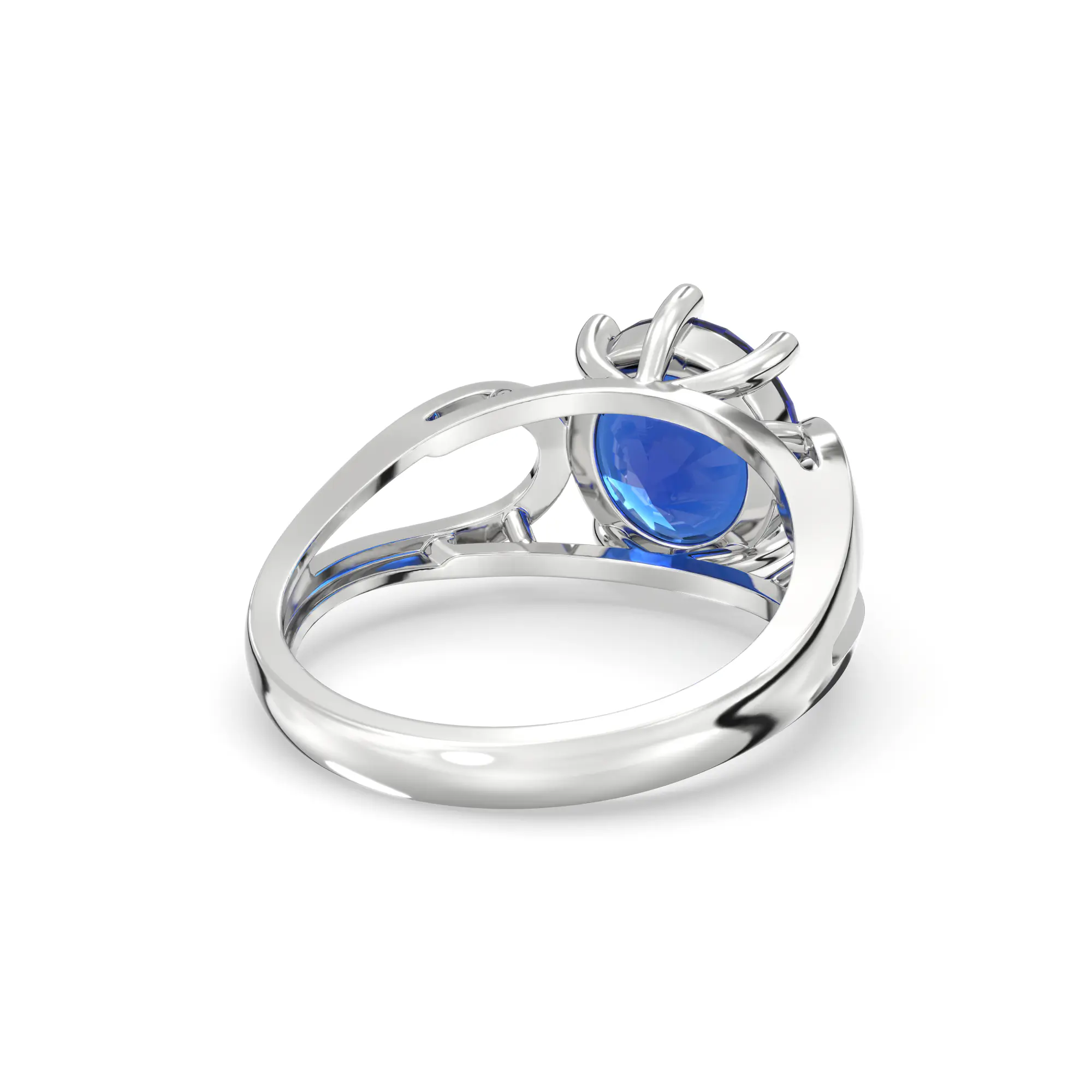 Blue Sapphire (Neelam) Ring for Women in 18K White Gold – Oval 9x8 mm, Prong Setting, 4 g (Design K17A-21) thumbnail