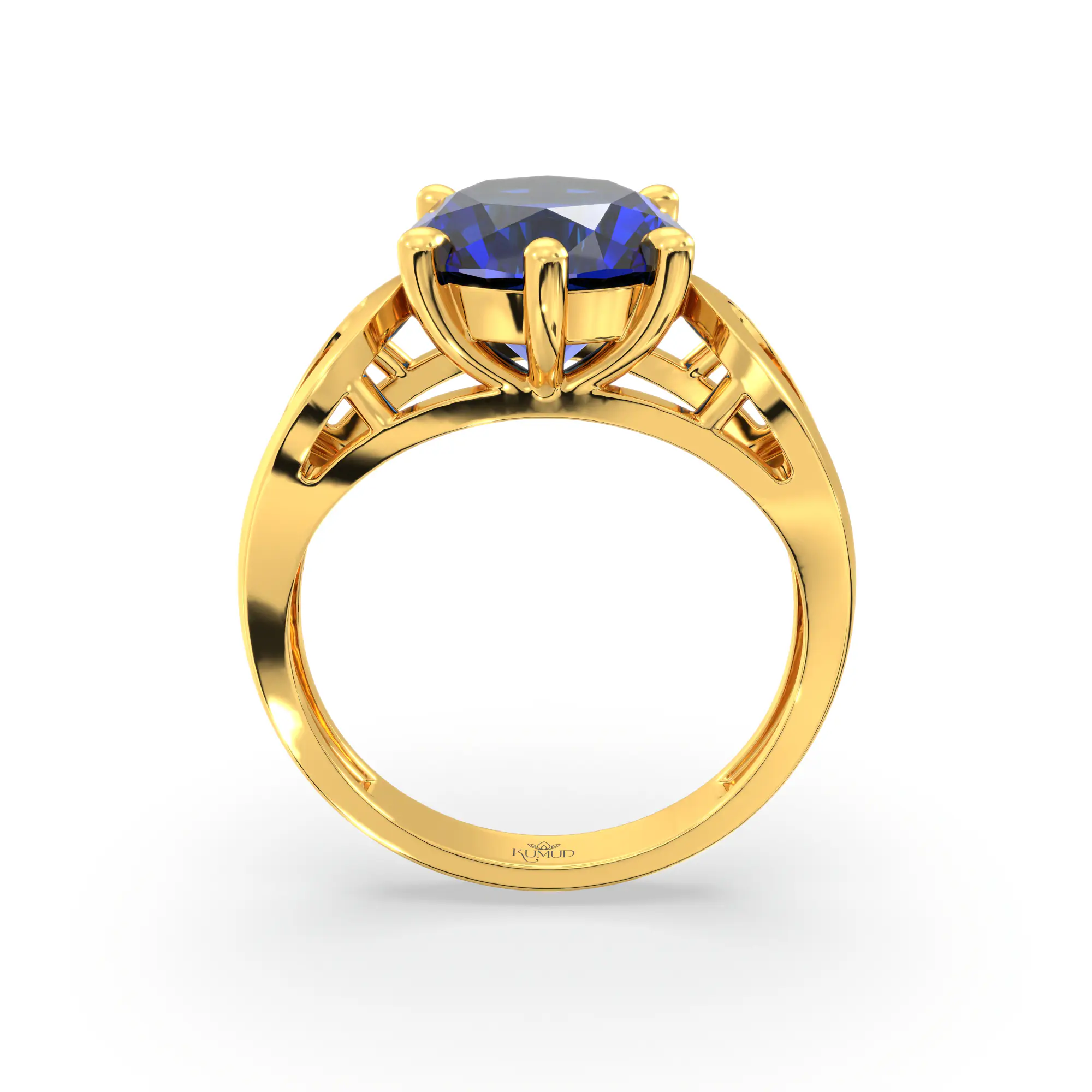 Blue Sapphire (Neelam) Ring for Women in 22K Yellow Gold – Oval 9x8 mm, Prong Setting, 4 g (Design K17A-21) thumbnail