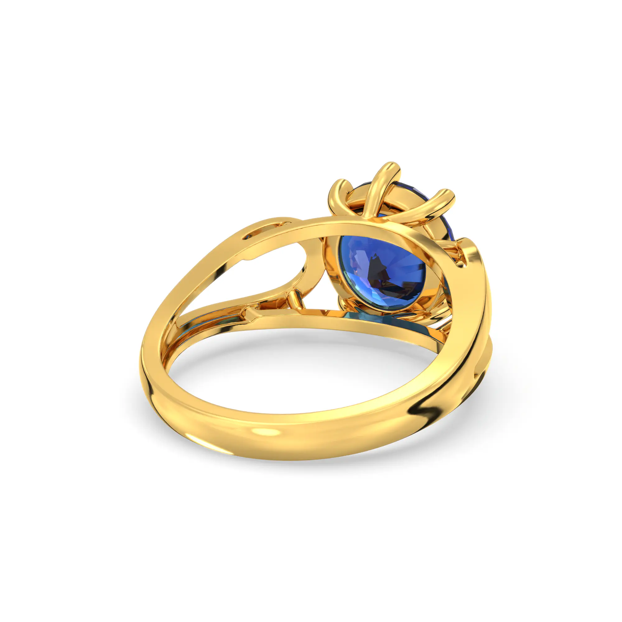 Blue Sapphire (Neelam) Ring for Women in 22K Yellow Gold – Oval 9x8 mm, Prong Setting, 4 g (Design K17A-21) thumbnail