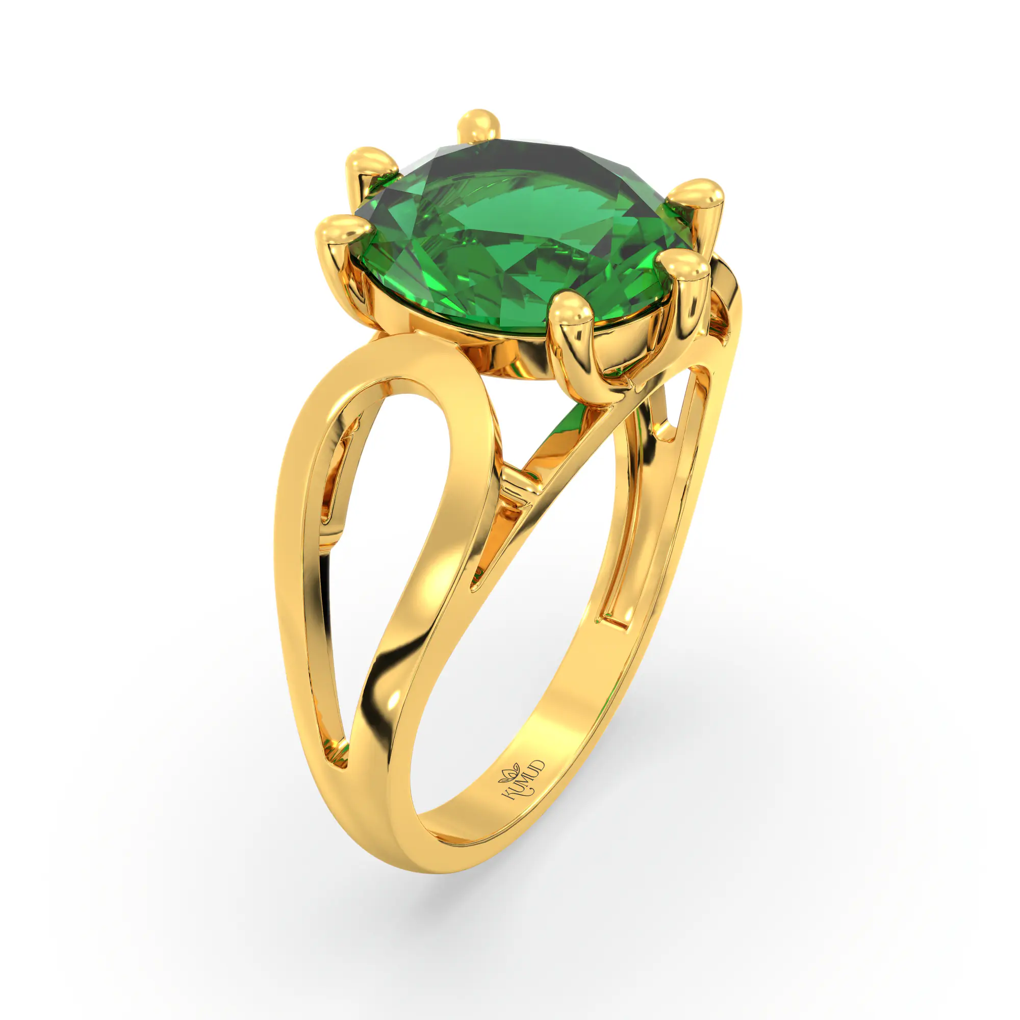 Emerald (Panna) Ring for Women in 22K Yellow Gold – Oval 9x8 mm, Prong Setting, 4 g (Design K17A-21) thumbnail