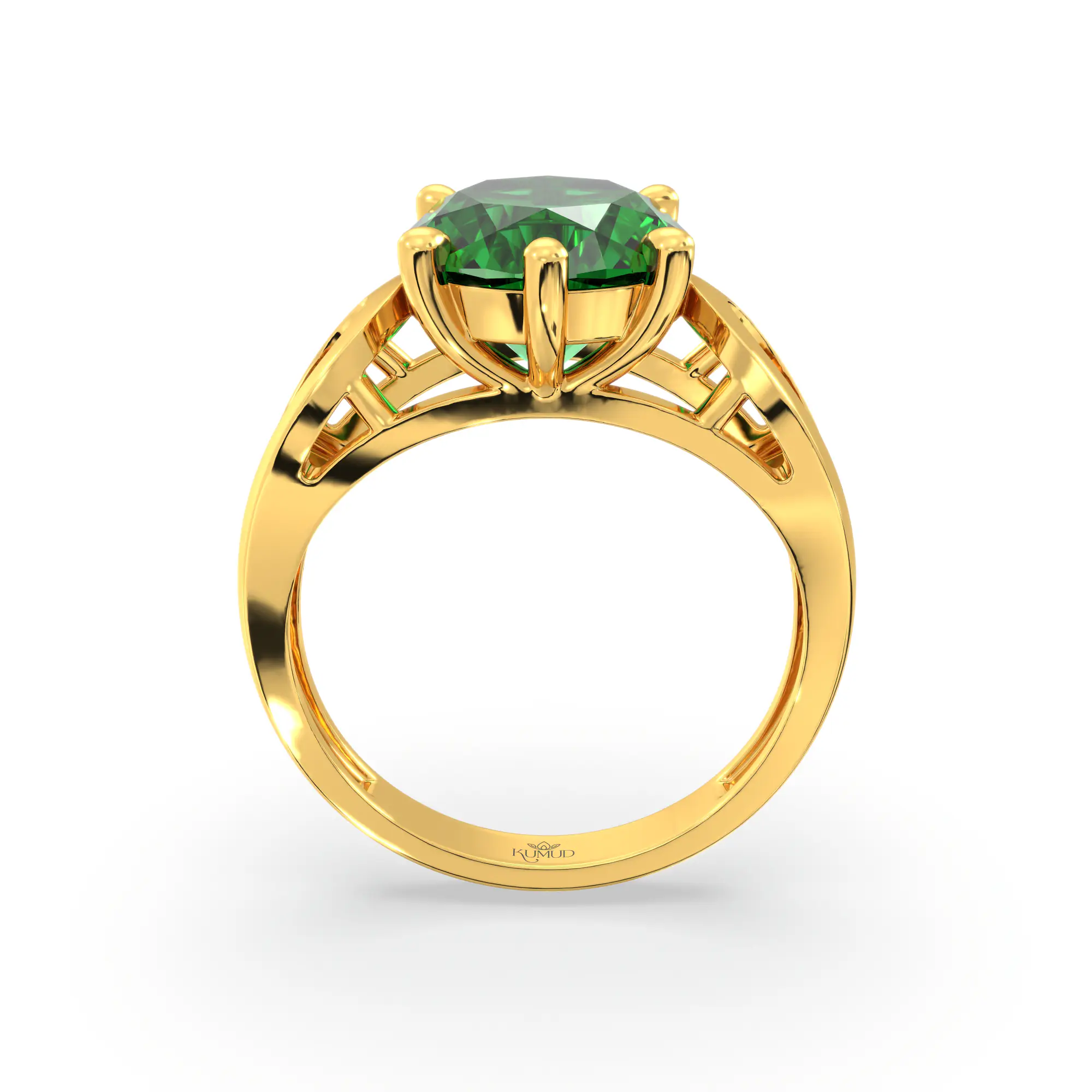 Emerald (Panna) Ring for Women in 22K Yellow Gold – Oval 9x8 mm, Prong Setting, 4 g (Design K17A-21) thumbnail