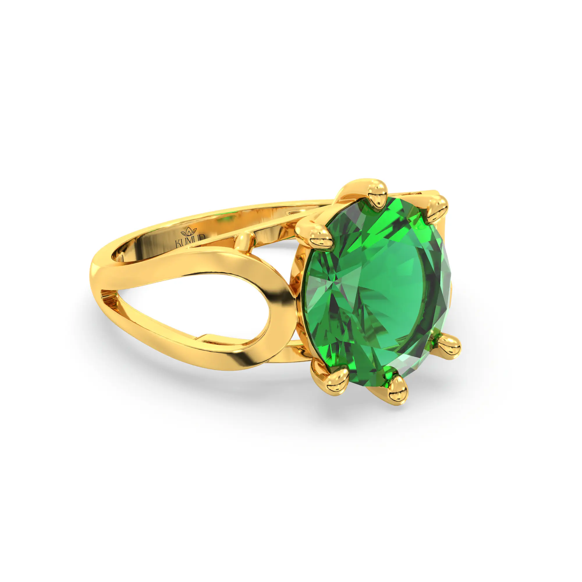 Emerald (Panna) Ring for Women in 22K Yellow Gold – Oval 9x8 mm, Prong Setting, 4 g (Design K17A-21) thumbnail
