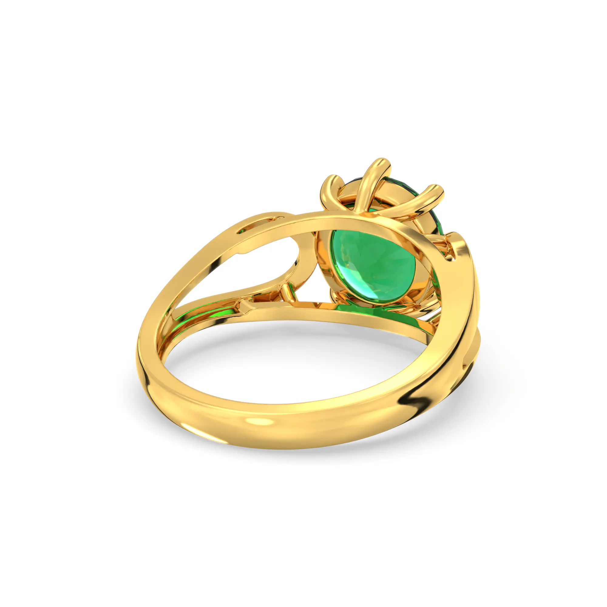 Emerald (Panna) Ring for Women in 22K Yellow Gold – Oval 9x8 mm, Prong Setting, 4 g (Design K17A-21) thumbnail