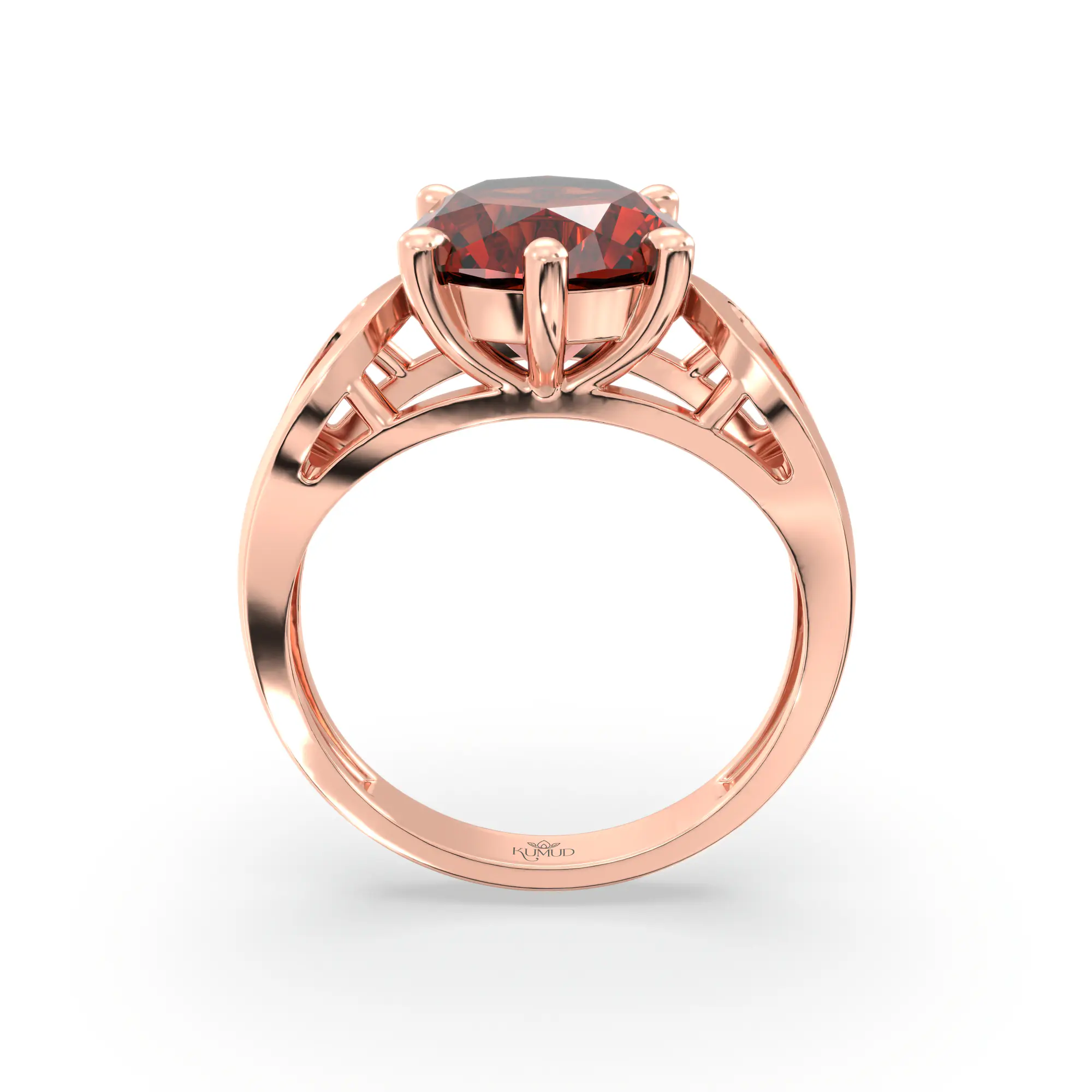 Hessonite (Gomed) Ring for Women in 18K Rose Gold – Oval 9x8 mm, Prong Setting, 4 g (Design K17A-21) thumbnail
