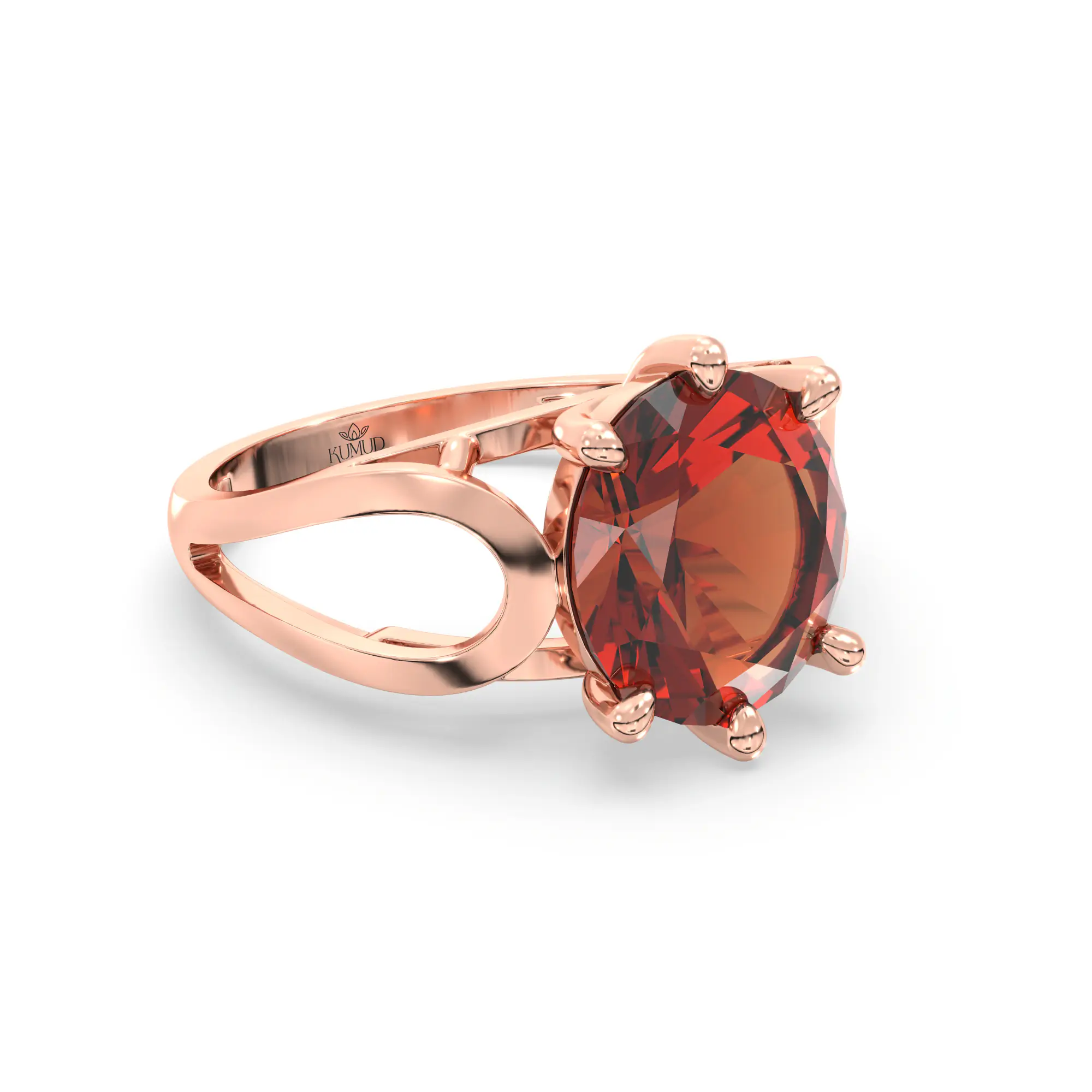 Hessonite (Gomed) Ring for Women in 18K Rose Gold – Oval 9x8 mm, Prong Setting, 4 g (Design K17A-21) thumbnail