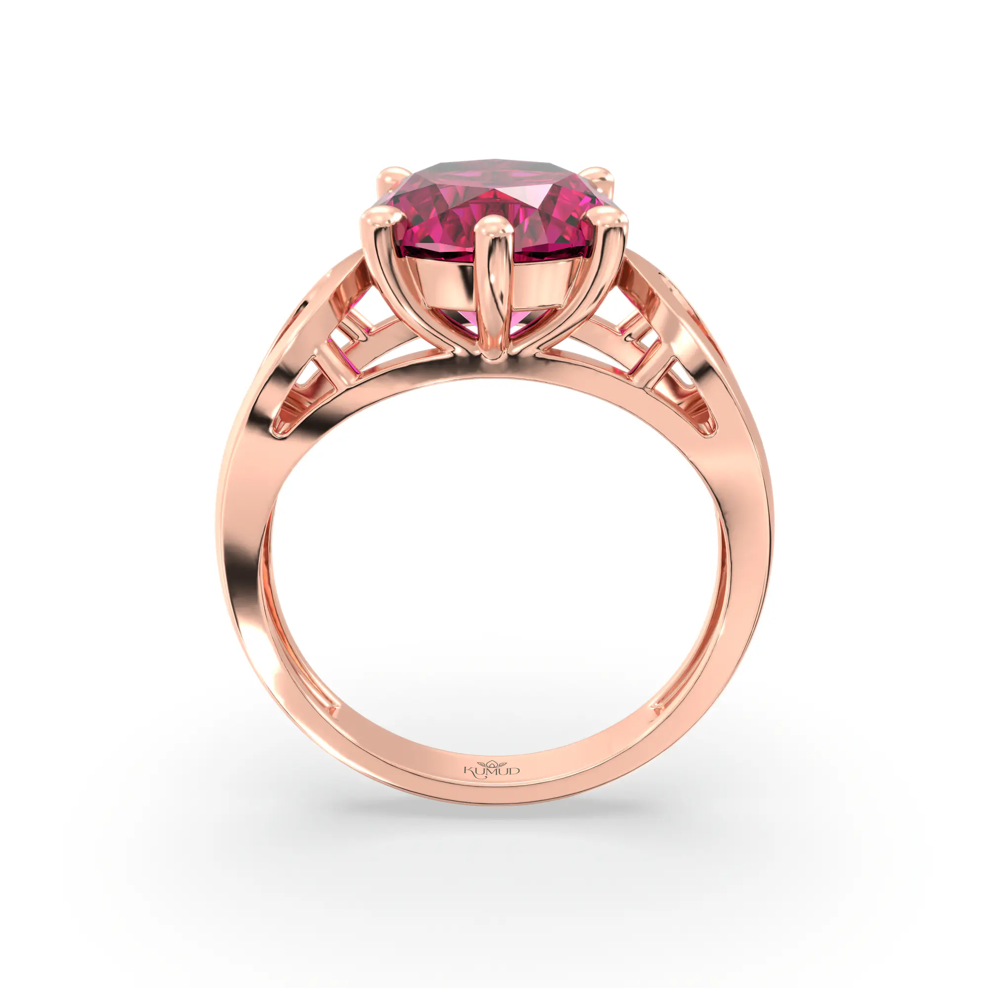 Ruby (Manik) Ring for Women in 18K Rose Gold – Oval 9x8 mm, Prong Setting, 4 g (Design K17A-21) thumbnail