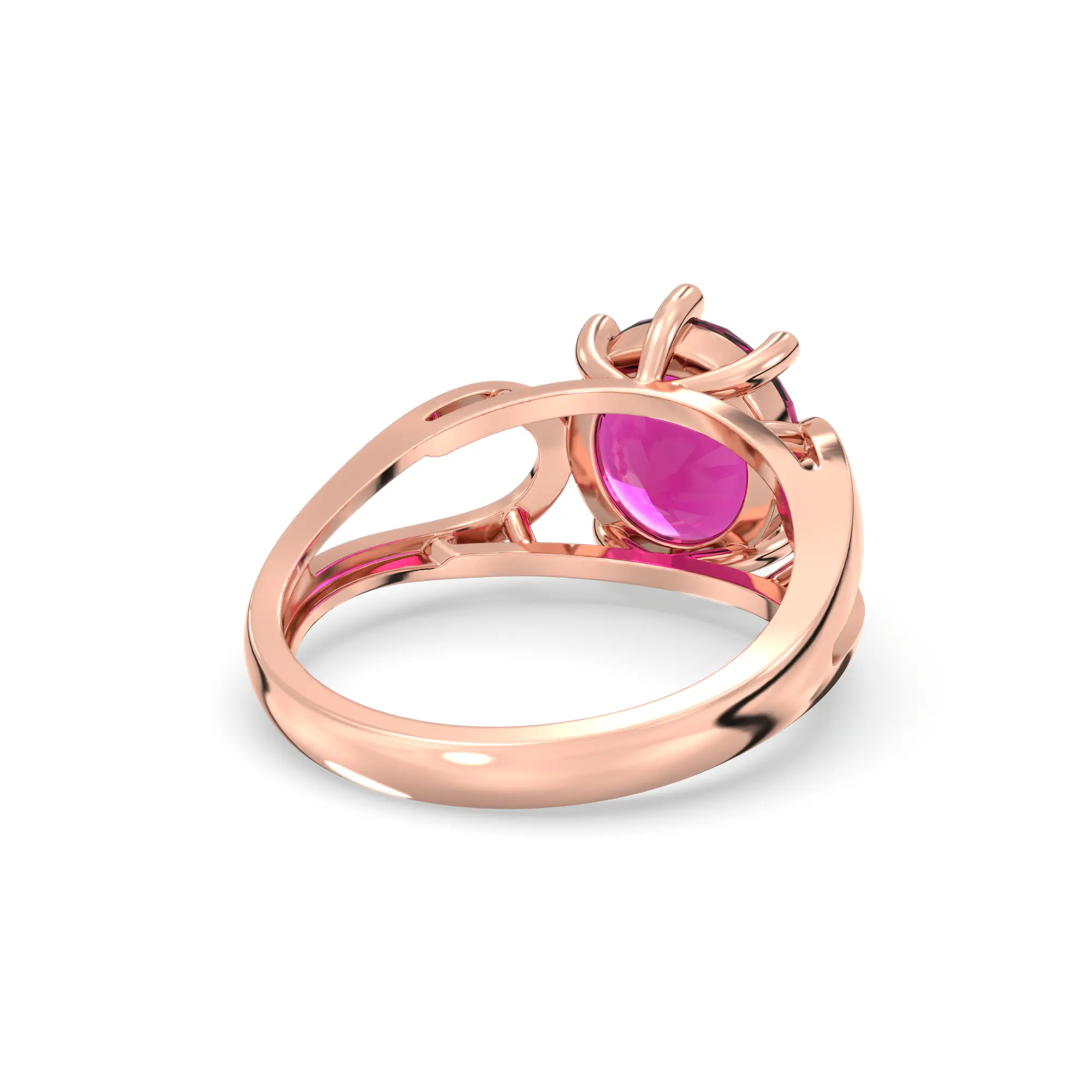 Ruby (Manik) Ring for Women in 18K Rose Gold – Oval 9x8 mm, Prong Setting, 4 g (Design K17A-21) thumbnail