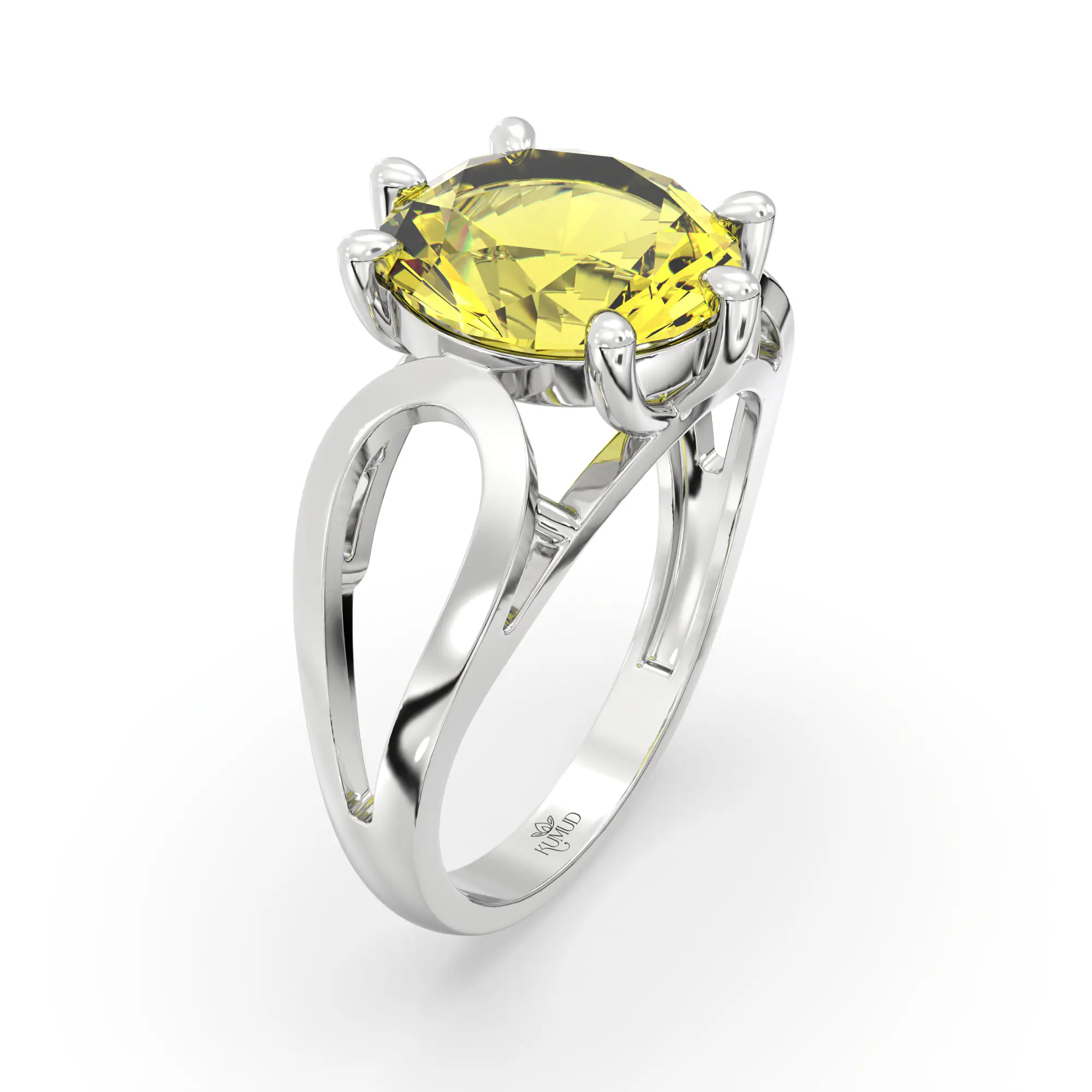 Yellow Sapphire (Pukhraj) Ring for Women in 18K White Gold – Oval 9x8 mm, Prong Setting, 4 g (Design K17A-21) thumbnail