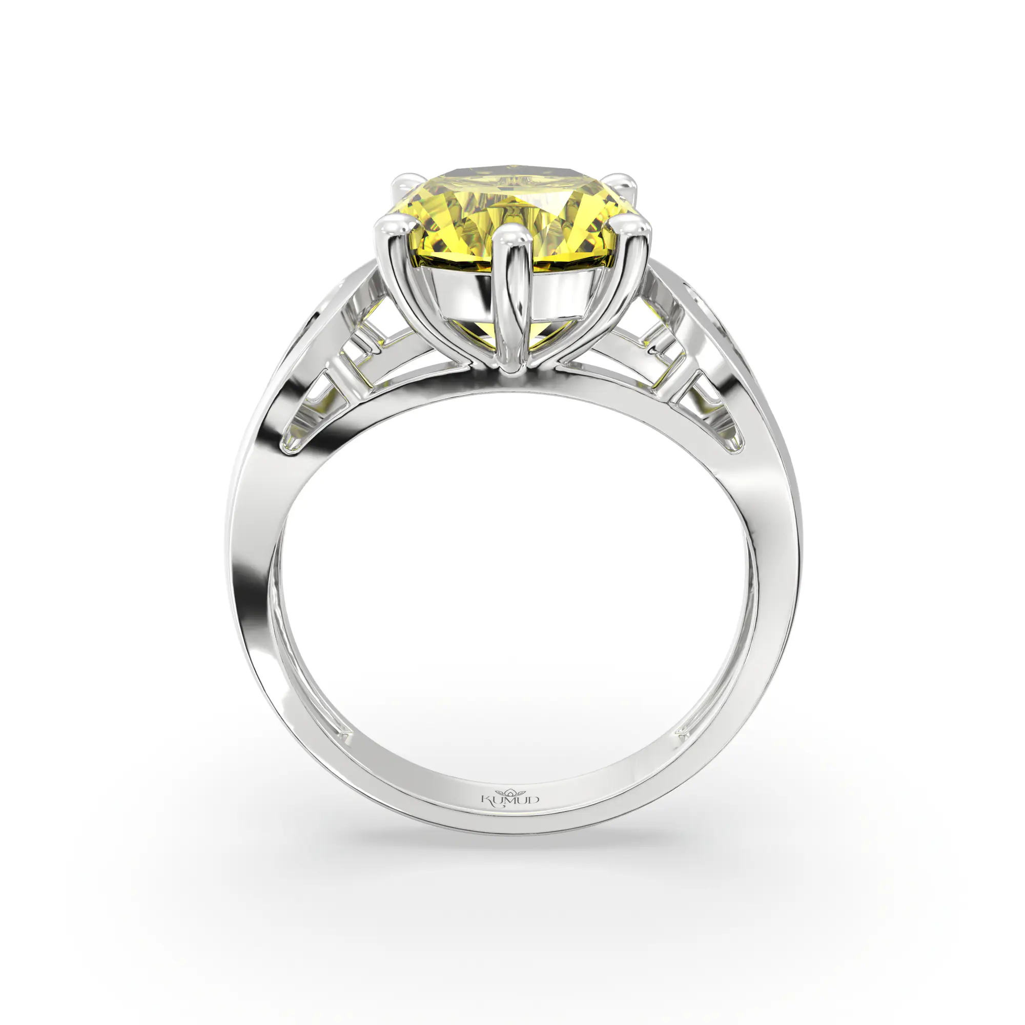 Yellow Sapphire (Pukhraj) Ring for Women in 18K White Gold – Oval 9x8 mm, Prong Setting, 4 g (Design K17A-21) thumbnail