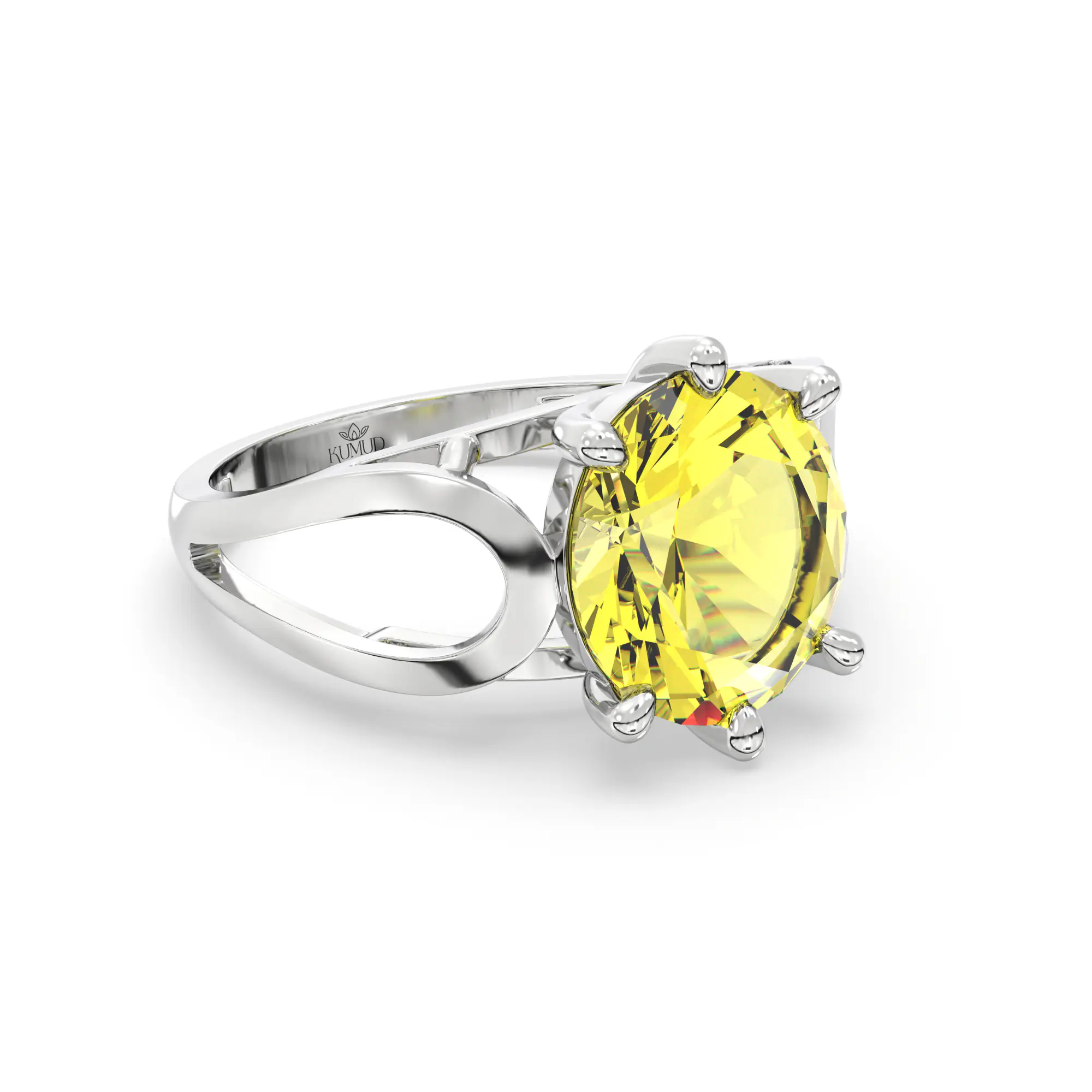 Yellow Sapphire (Pukhraj) Ring for Women in 18K White Gold – Oval 9x8 mm, Prong Setting, 4 g (Design K17A-21) thumbnail