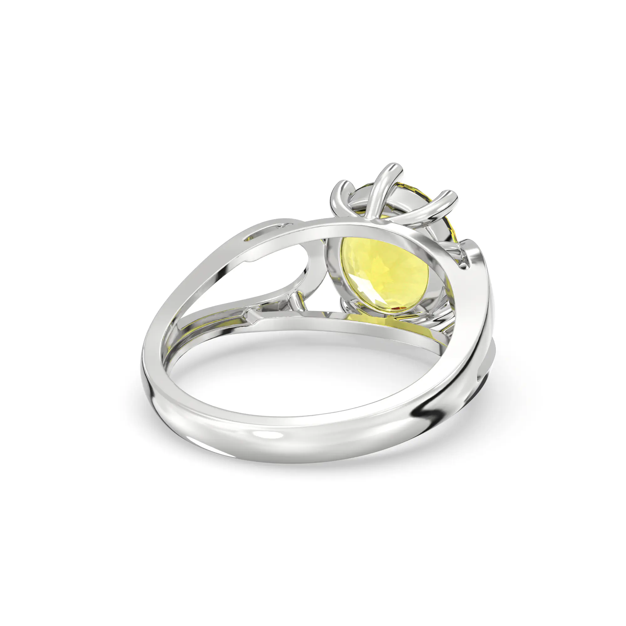 Yellow Sapphire (Pukhraj) Ring for Women in 18K White Gold – Oval 9x8 mm, Prong Setting, 4 g (Design K17A-21) thumbnail