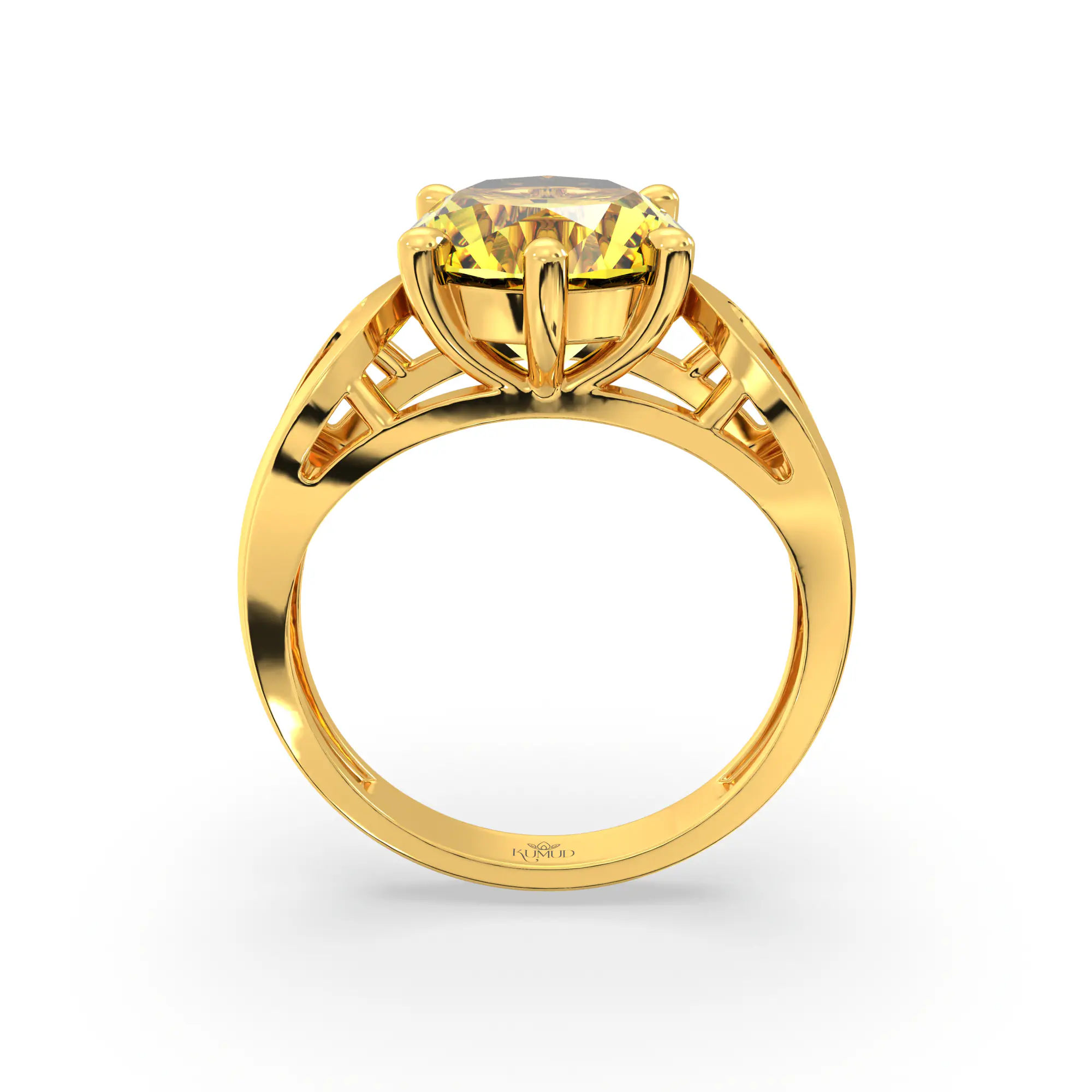 Yellow Sapphire (Pukhraj) Ring for Women in 22K Yellow Gold – Oval 9x8 mm, Prong Setting, 4 g (Design K17A-21) thumbnail