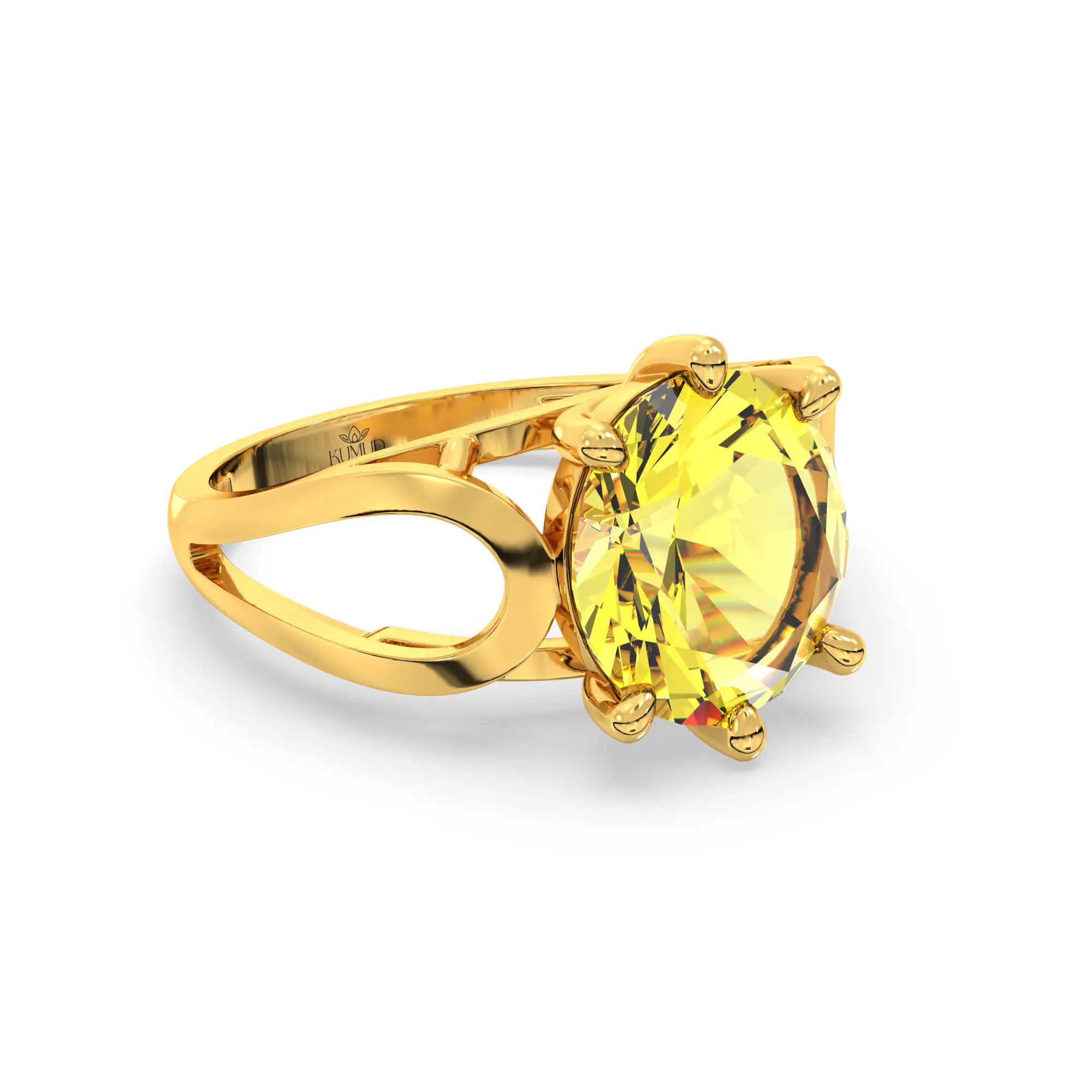 Yellow Sapphire (Pukhraj) Ring for Women in 22K Yellow Gold – Oval 9x8 mm, Prong Setting, 4 g (Design K17A-21) thumbnail