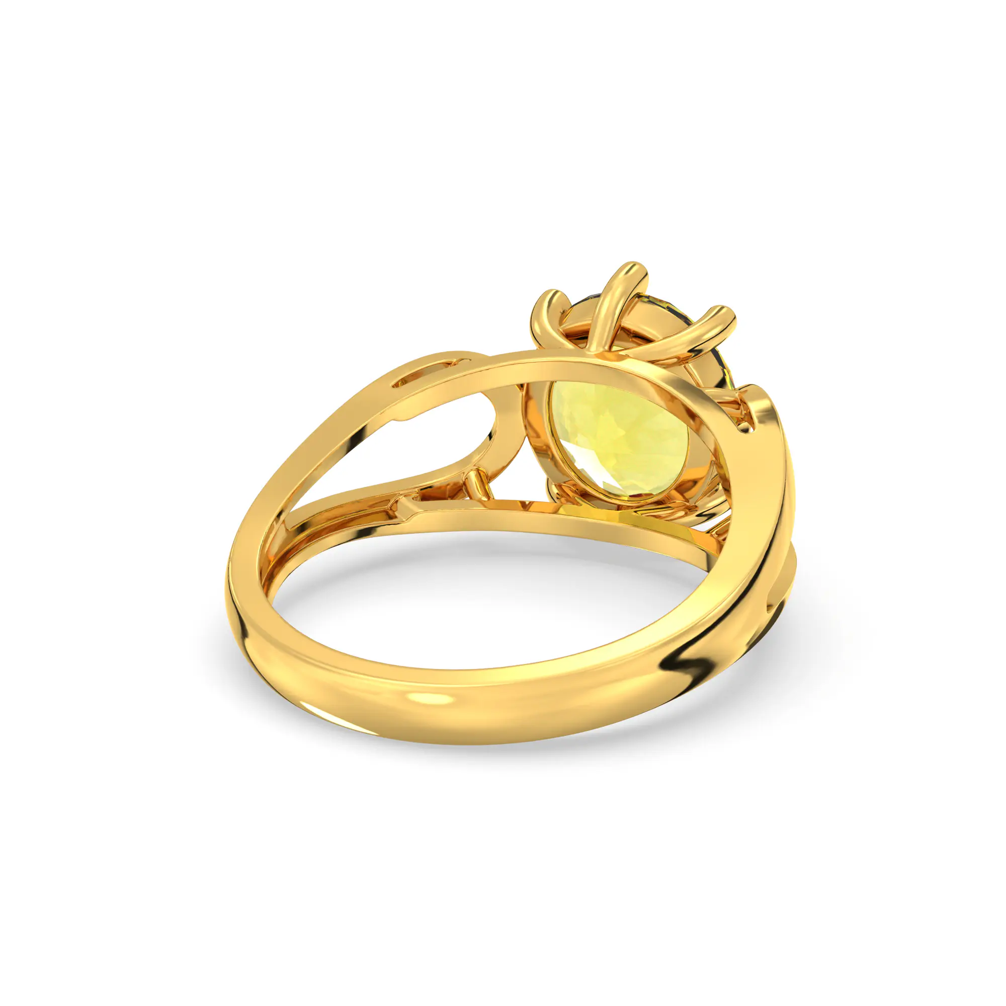 Yellow Sapphire (Pukhraj) Ring for Women in 22K Yellow Gold – Oval 9x8 mm, Prong Setting, 4 g (Design K17A-21) thumbnail