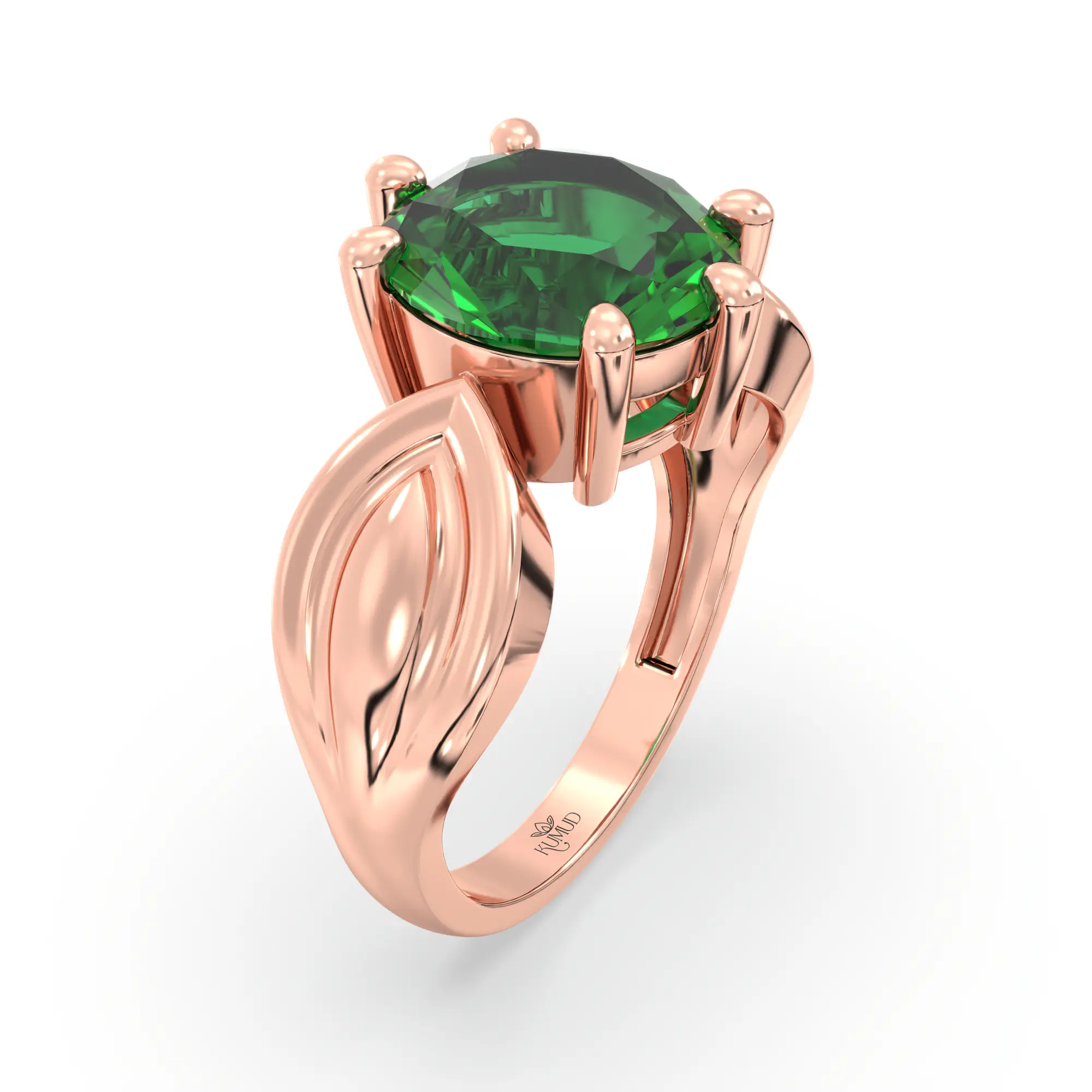 Emerald (Panna) Ring for Women in 18K Rose Gold – Oval 9x8 mm, Prong Setting, 5 g (Design K17A-22) thumbnail