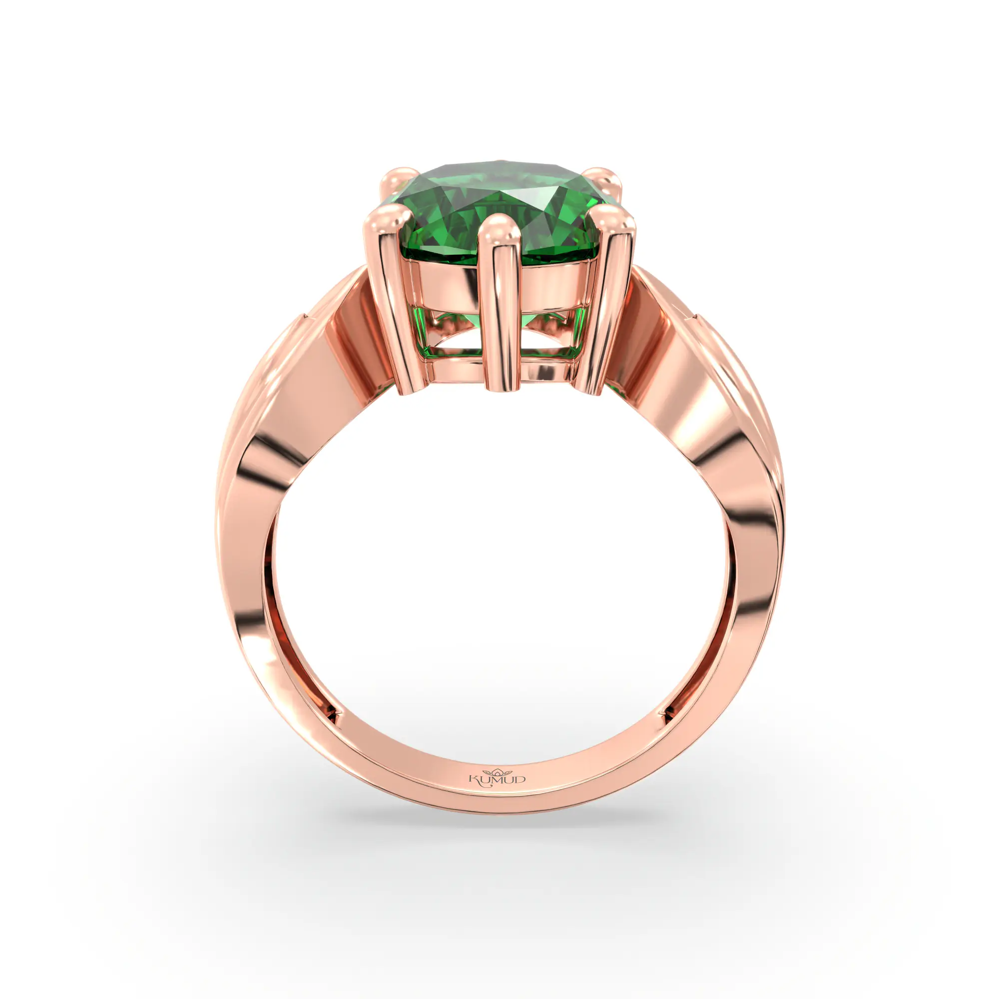 Emerald (Panna) Ring for Women in 18K Rose Gold – Oval 9x8 mm, Prong Setting, 5 g (Design K17A-22) thumbnail