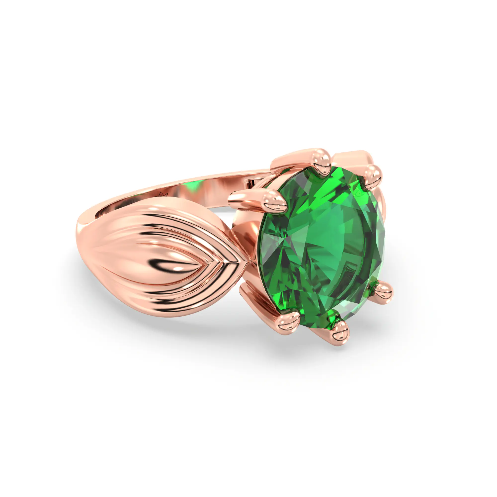 Emerald (Panna) Ring for Women in 18K Rose Gold – Oval 9x8 mm, Prong Setting, 5 g (Design K17A-22) thumbnail