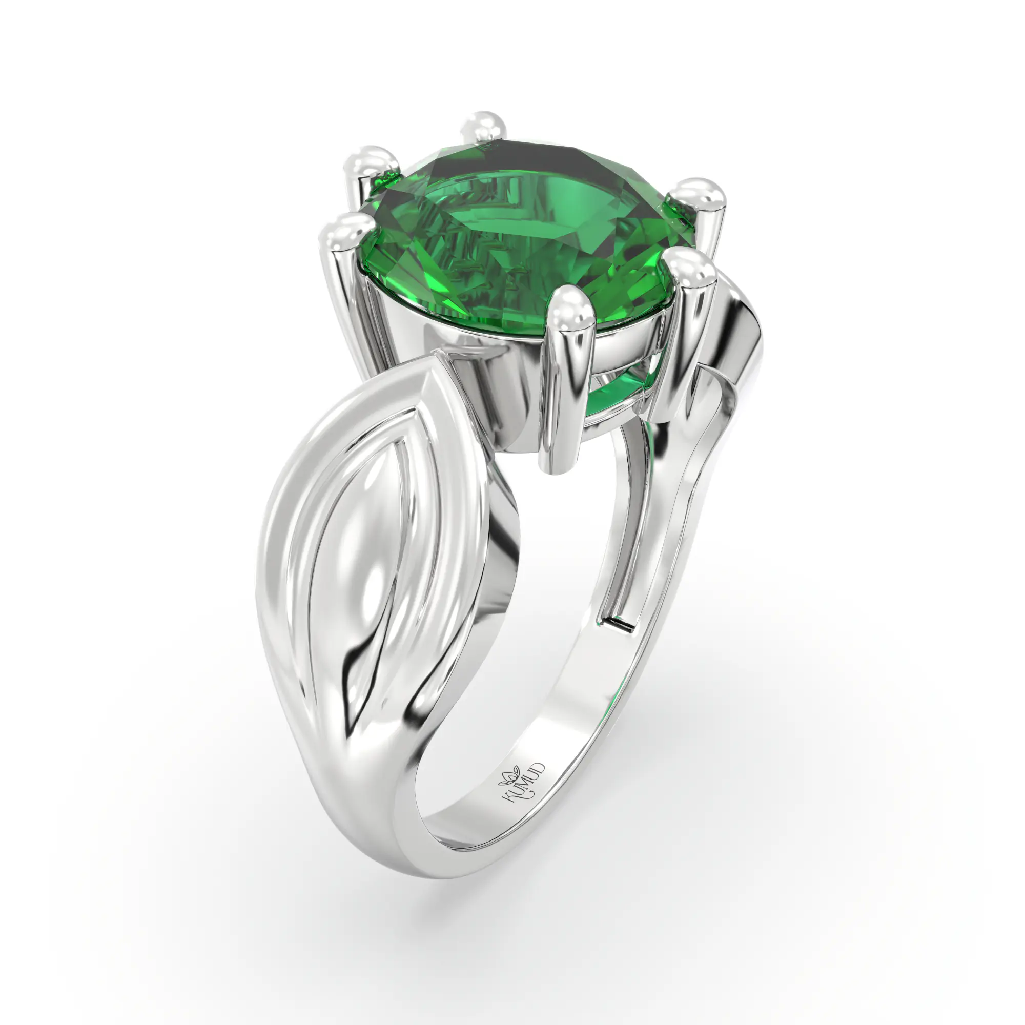 Emerald (Panna) Ring for Women in 18K White Gold – Oval 9x8 mm, Prong Setting, 5 g (Design K17A-22) thumbnail