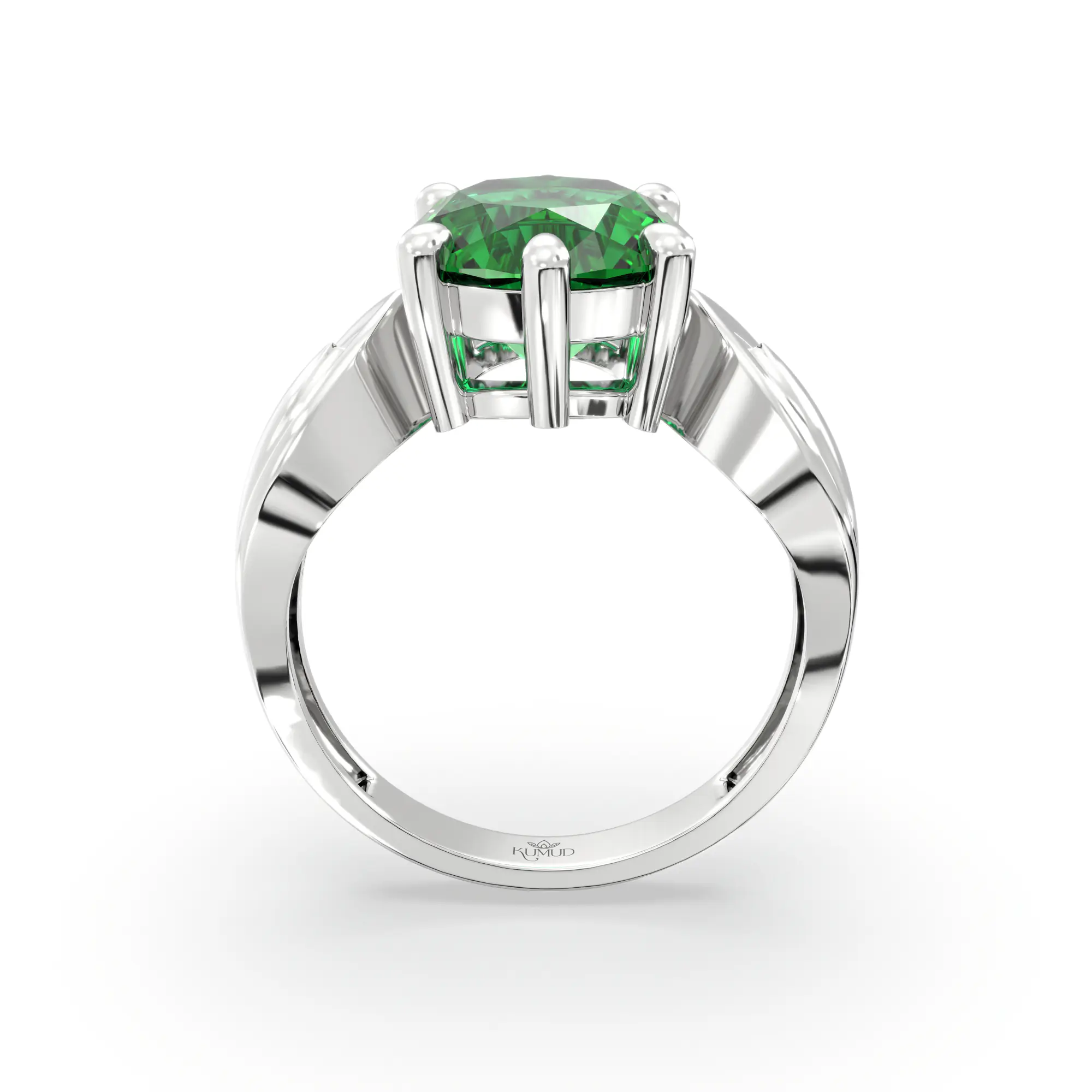 Emerald (Panna) Ring for Women in 18K White Gold – Oval 9x8 mm, Prong Setting, 5 g (Design K17A-22) thumbnail