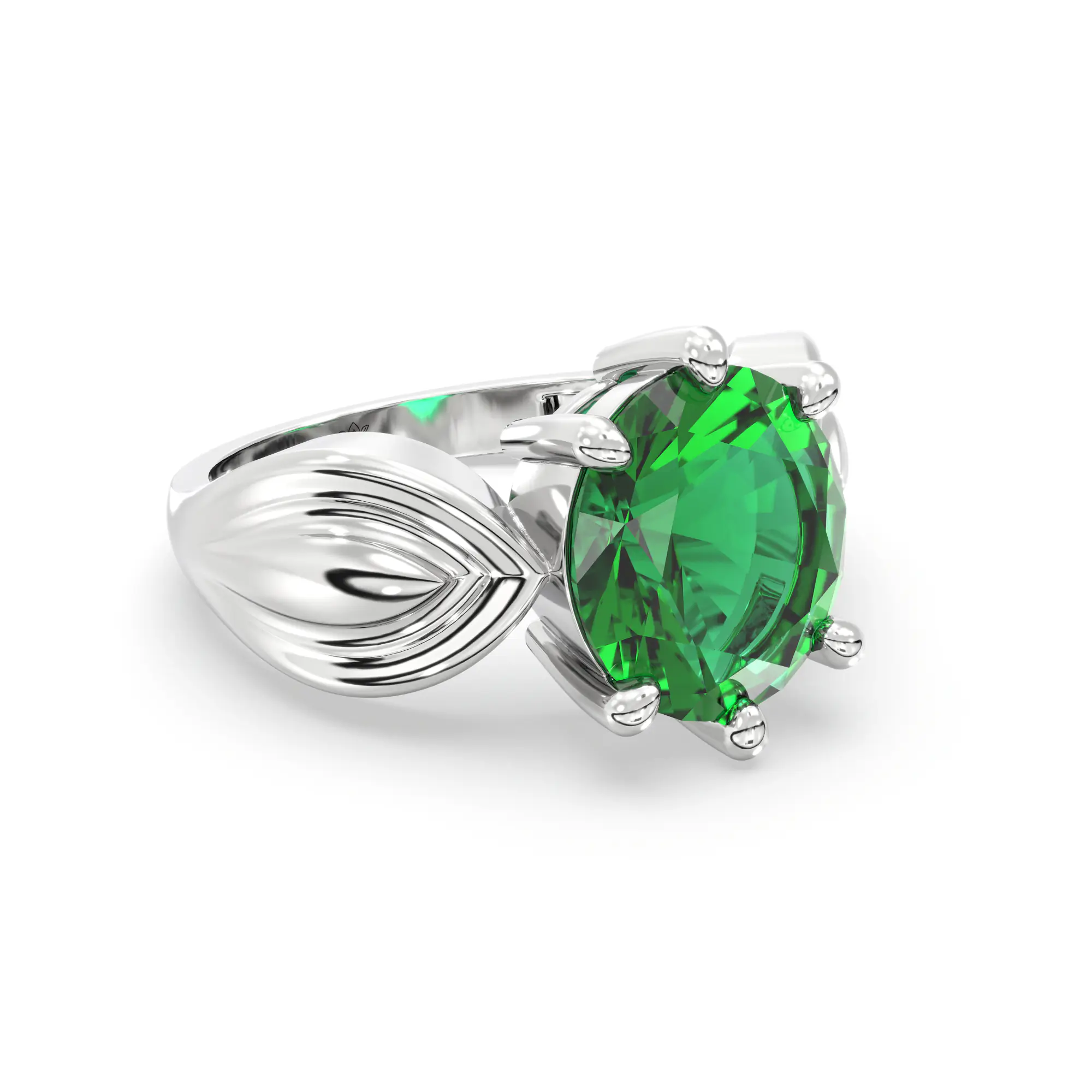 Emerald (Panna) Ring for Women in 18K White Gold – Oval 9x8 mm, Prong Setting, 5 g (Design K17A-22) thumbnail
