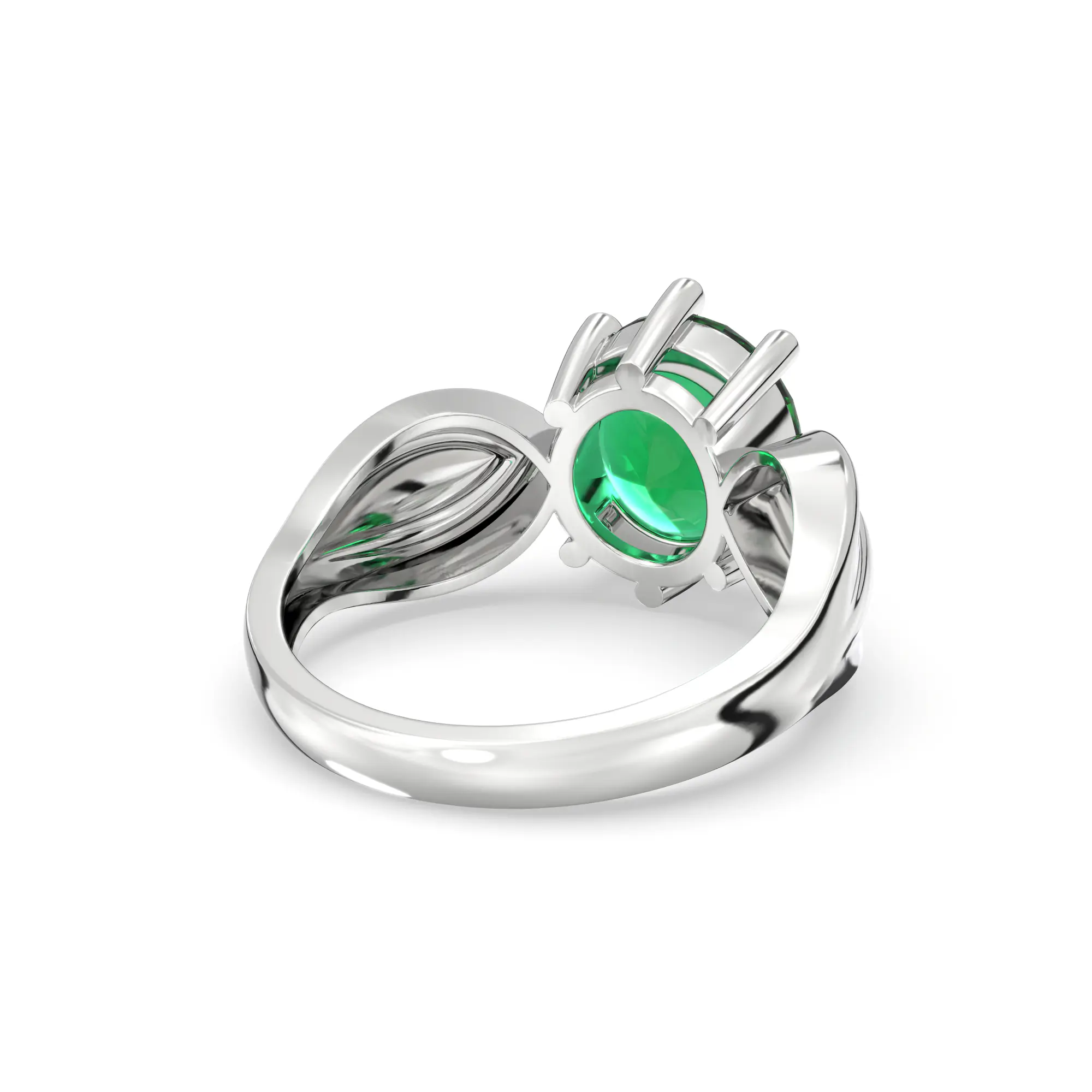 Emerald (Panna) Ring for Women in 18K White Gold – Oval 9x8 mm, Prong Setting, 5 g (Design K17A-22) thumbnail